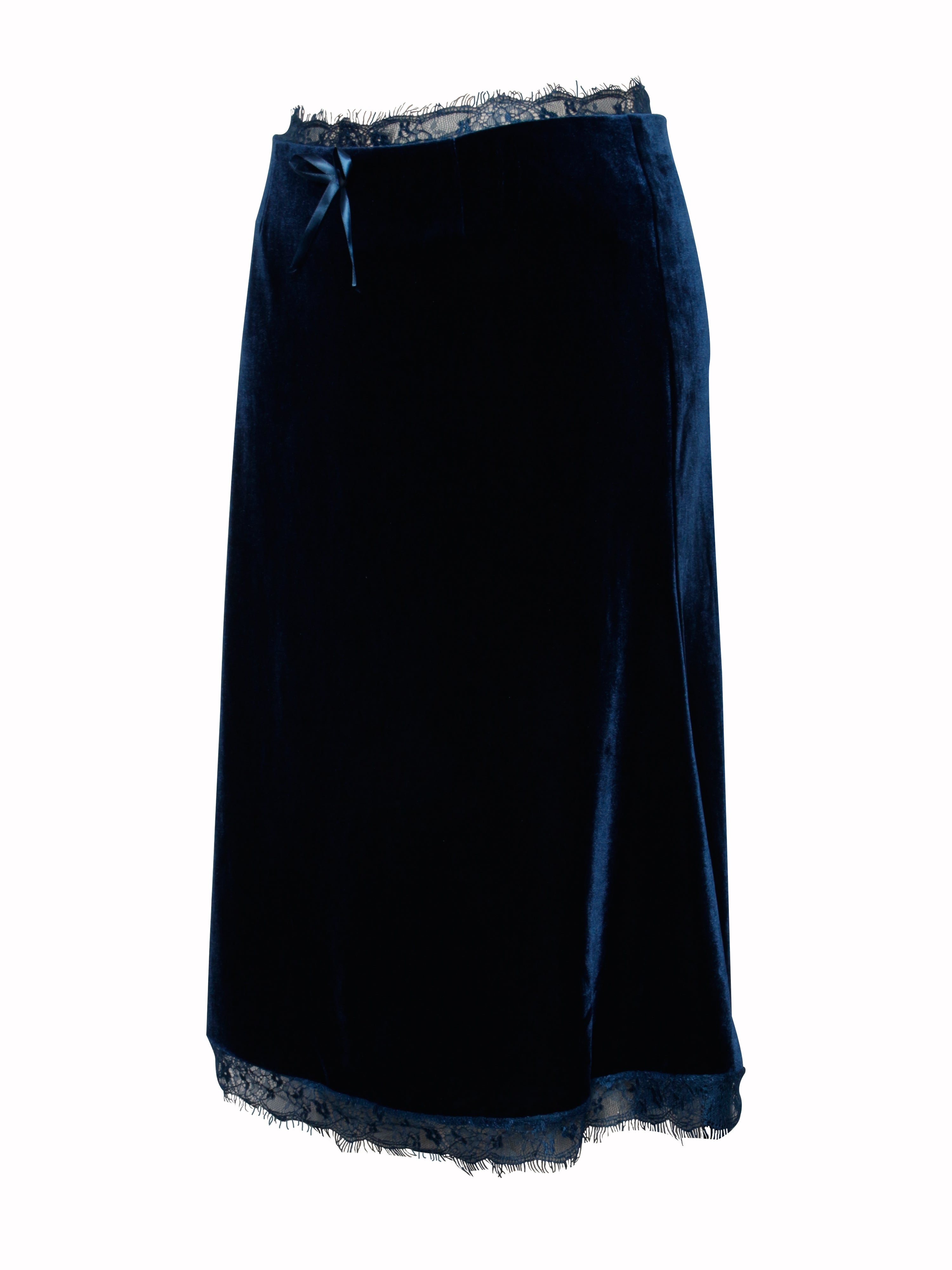 Lorraine Teal Velvet Skirt With Lace Trim