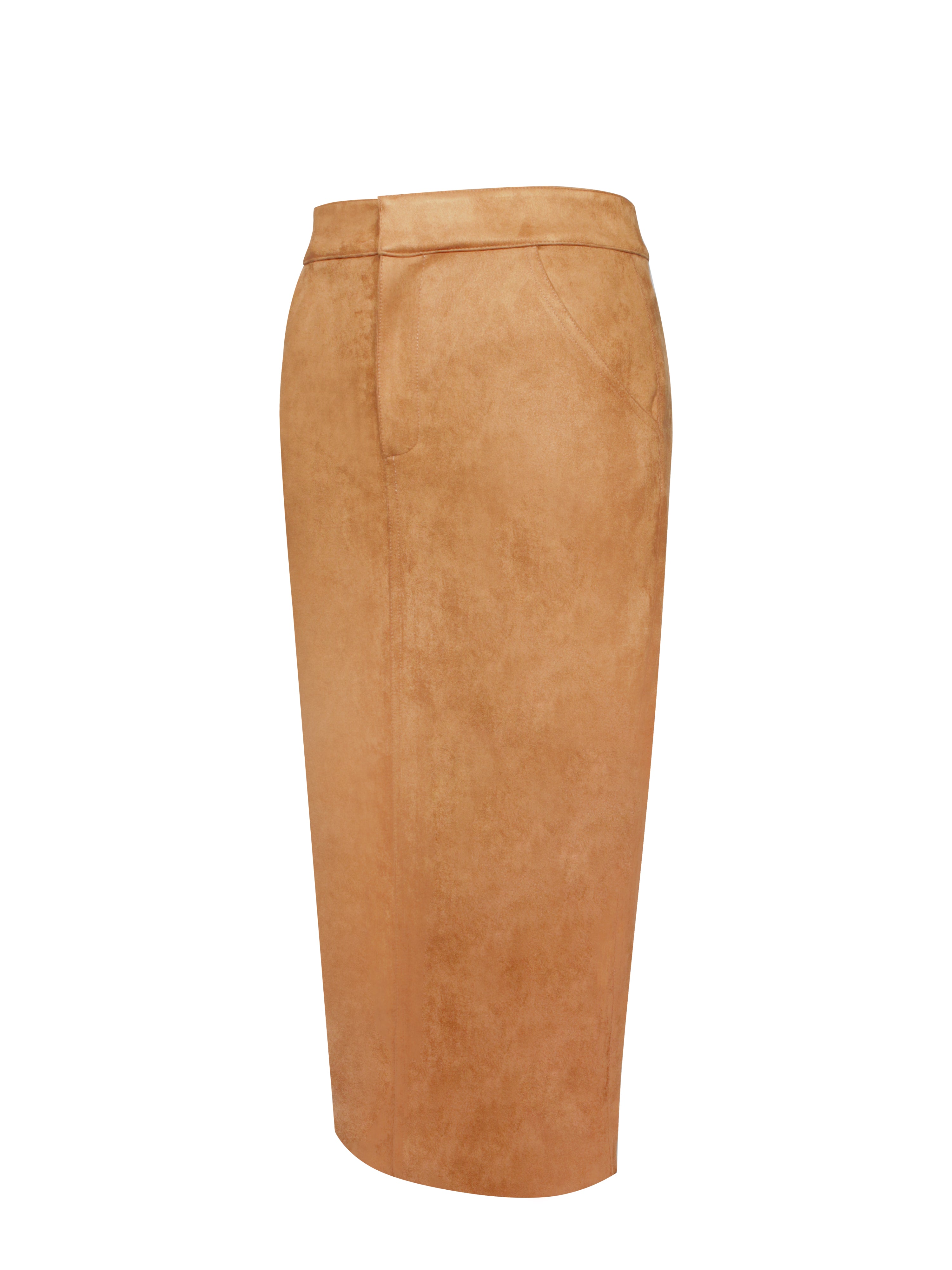 Zabrina Brown Suede Straight Pencil Skirt