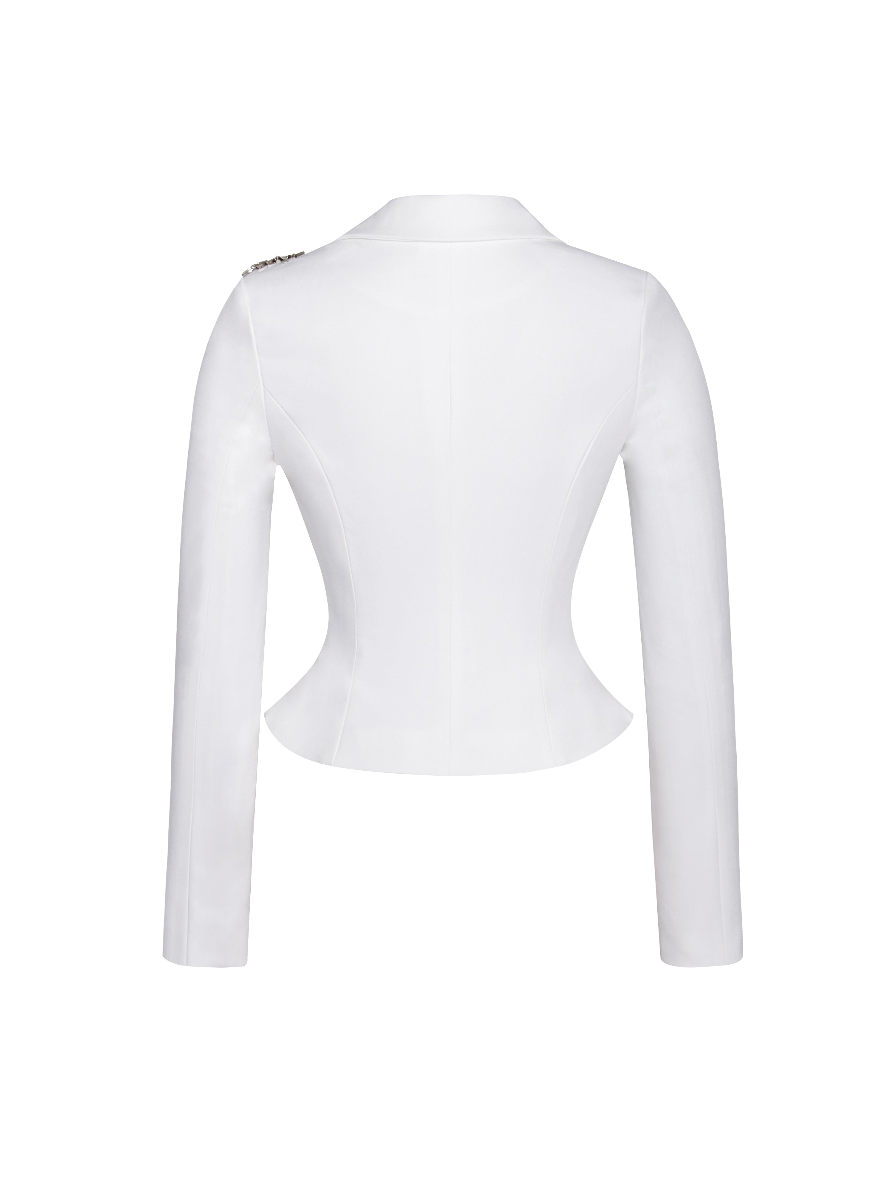 Wilda White Crystal Embellished Peplum Blazer