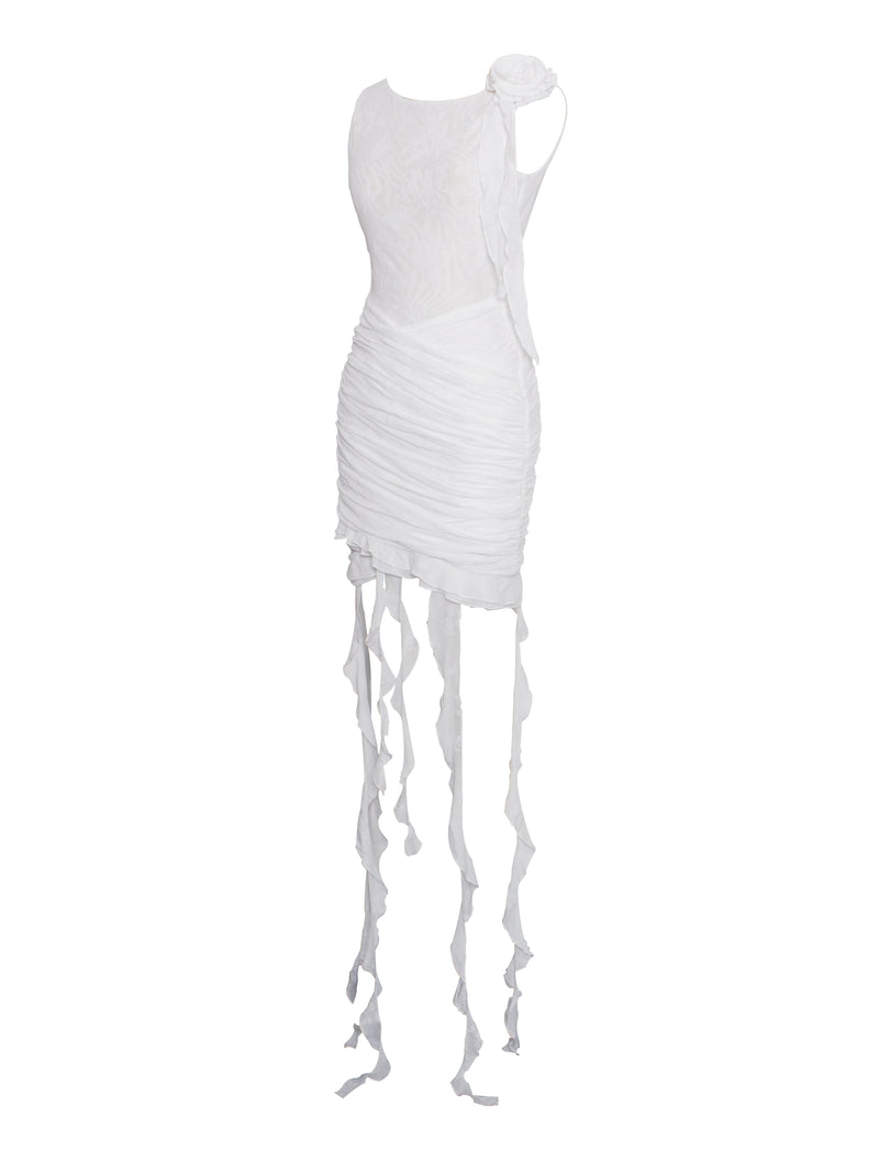 Alaina White Floral Ruffle Mesh Dress