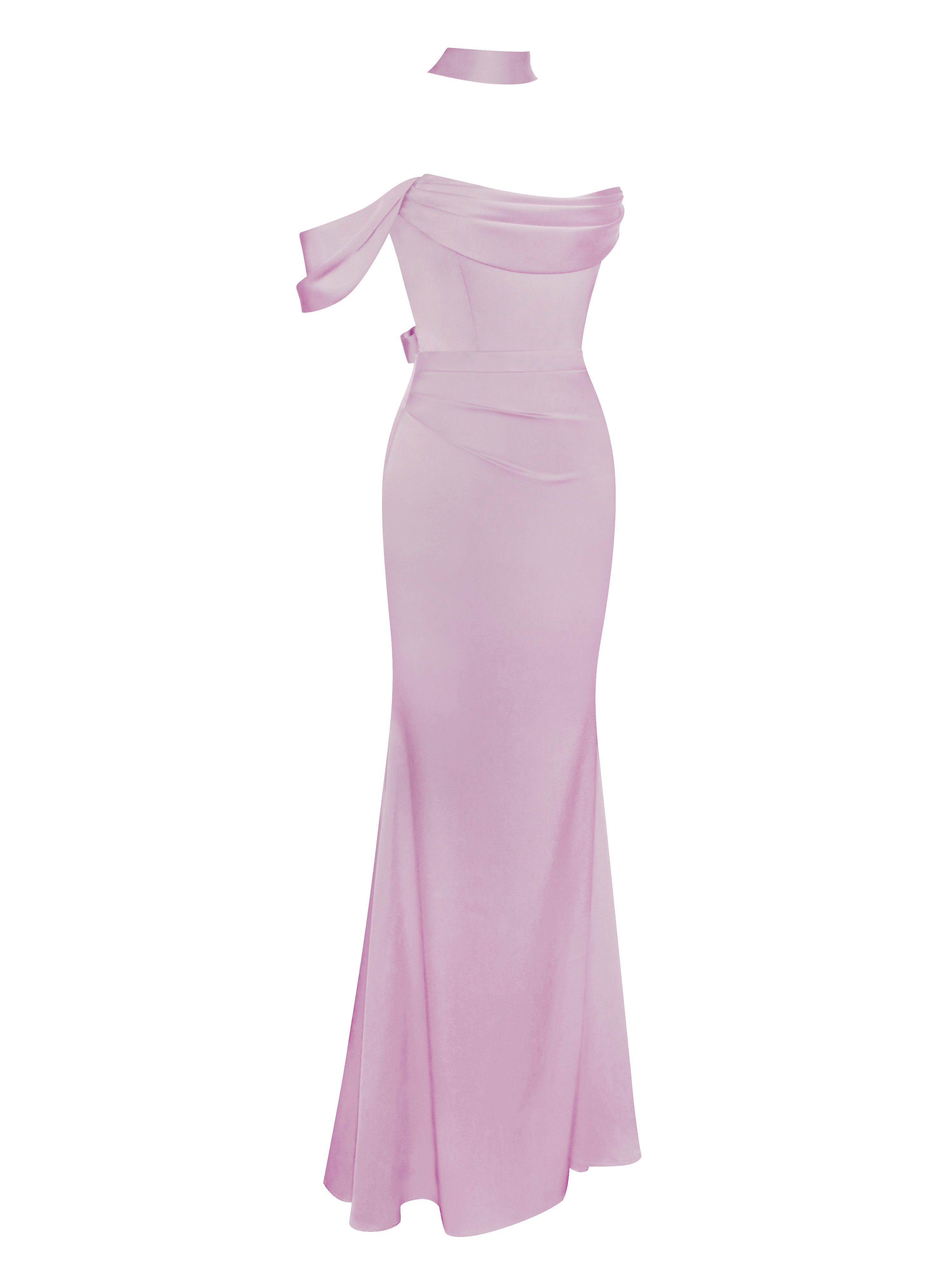 Ivona Mauve Halter Neck Double Duchess Satin Gown