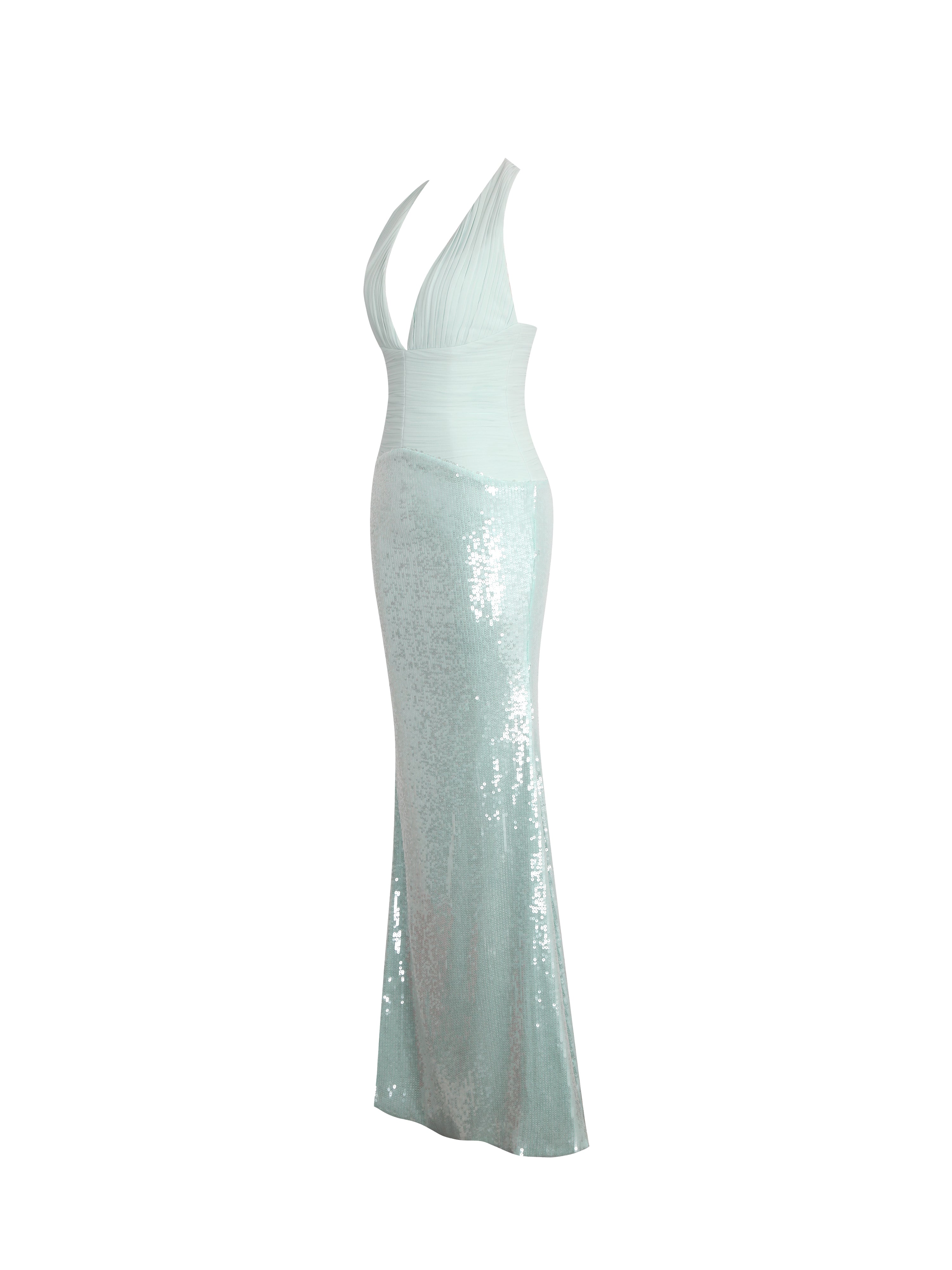 Wendale Mint Sequin Plunging Mermaid Maxi Dress