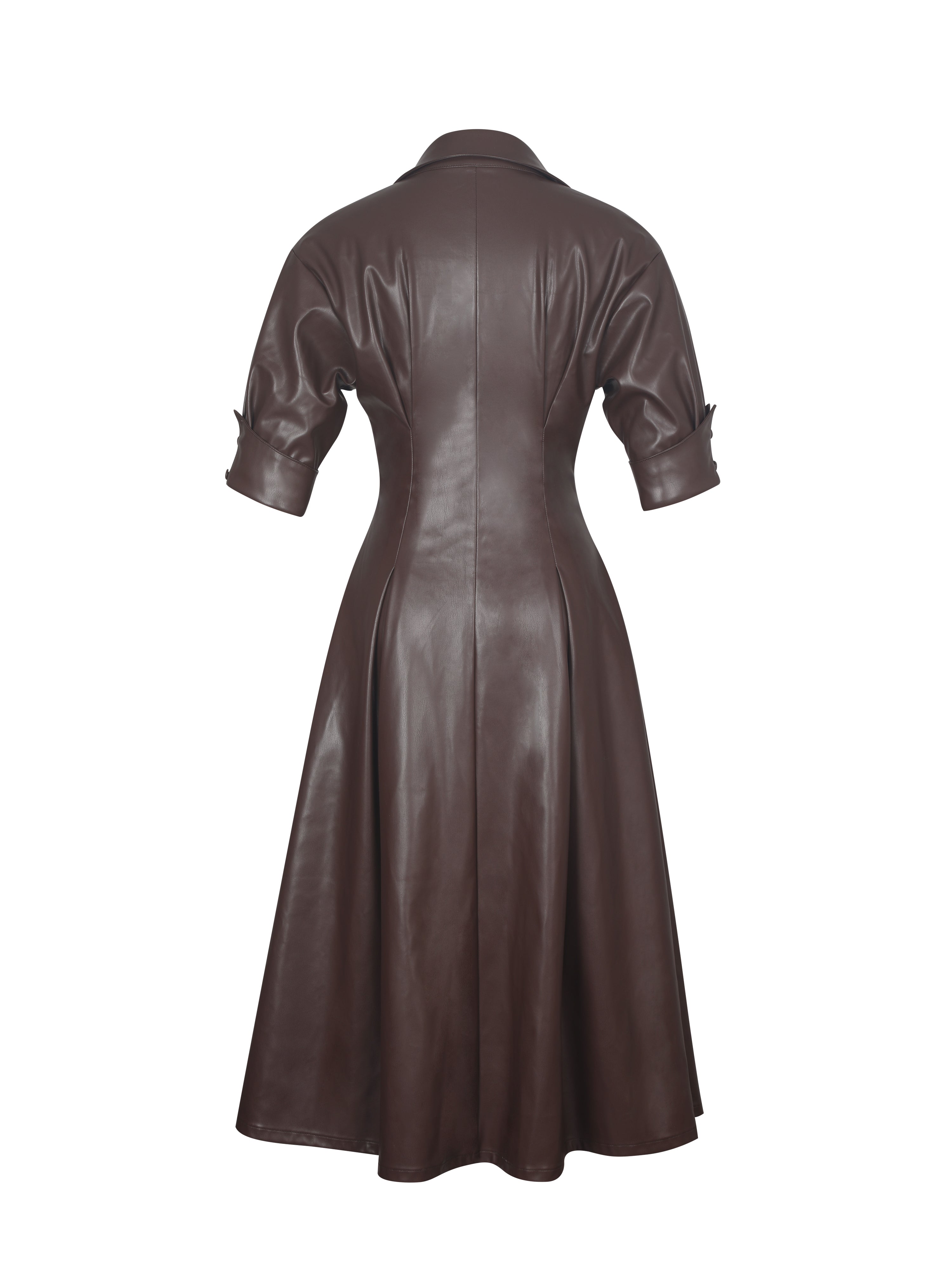 Vilda Espresso Brown Faux Leather Pleated Midi Dress
