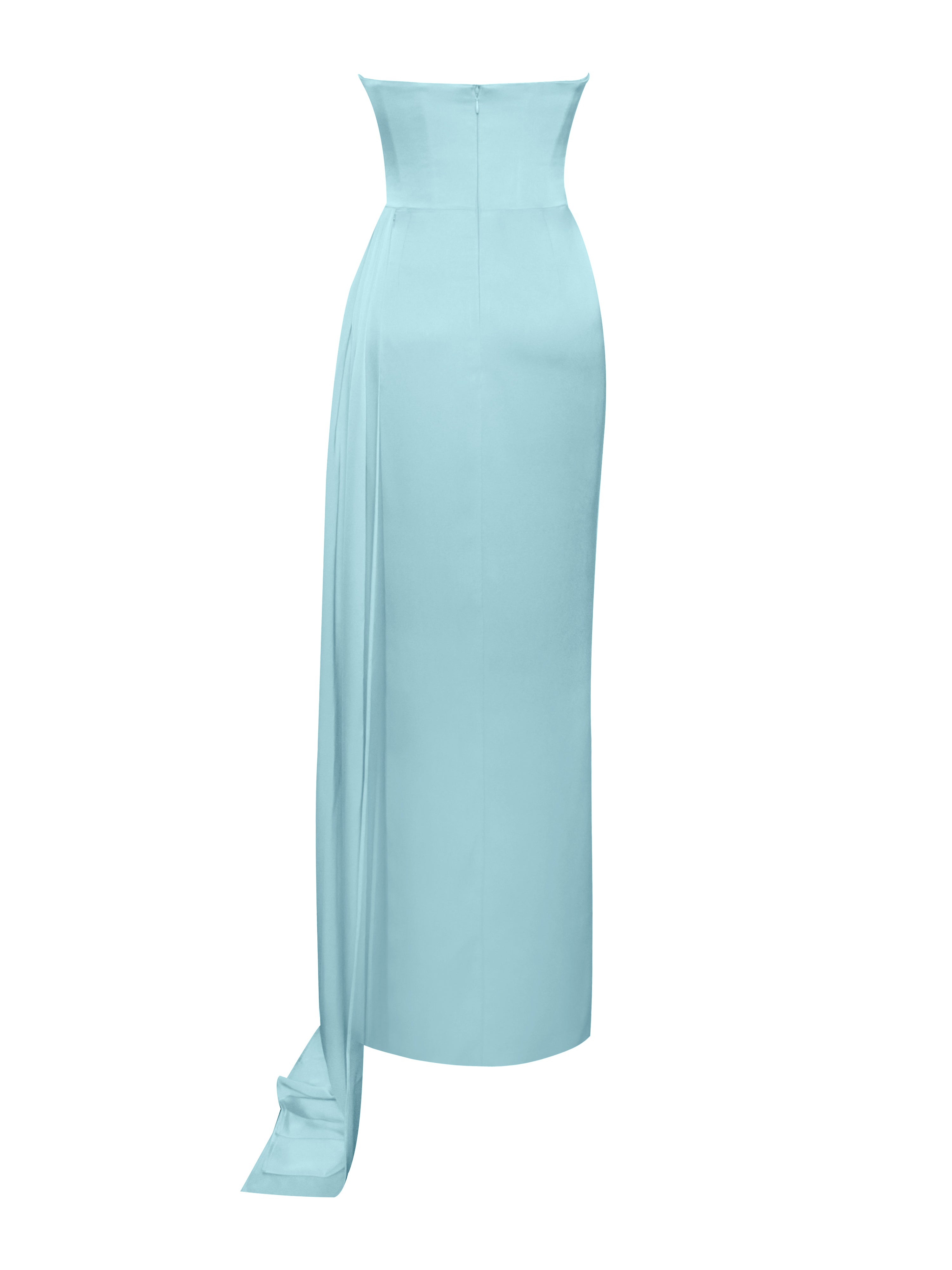 Marilyn Pale Blue Satin Crystal Embellished High Slit Gown