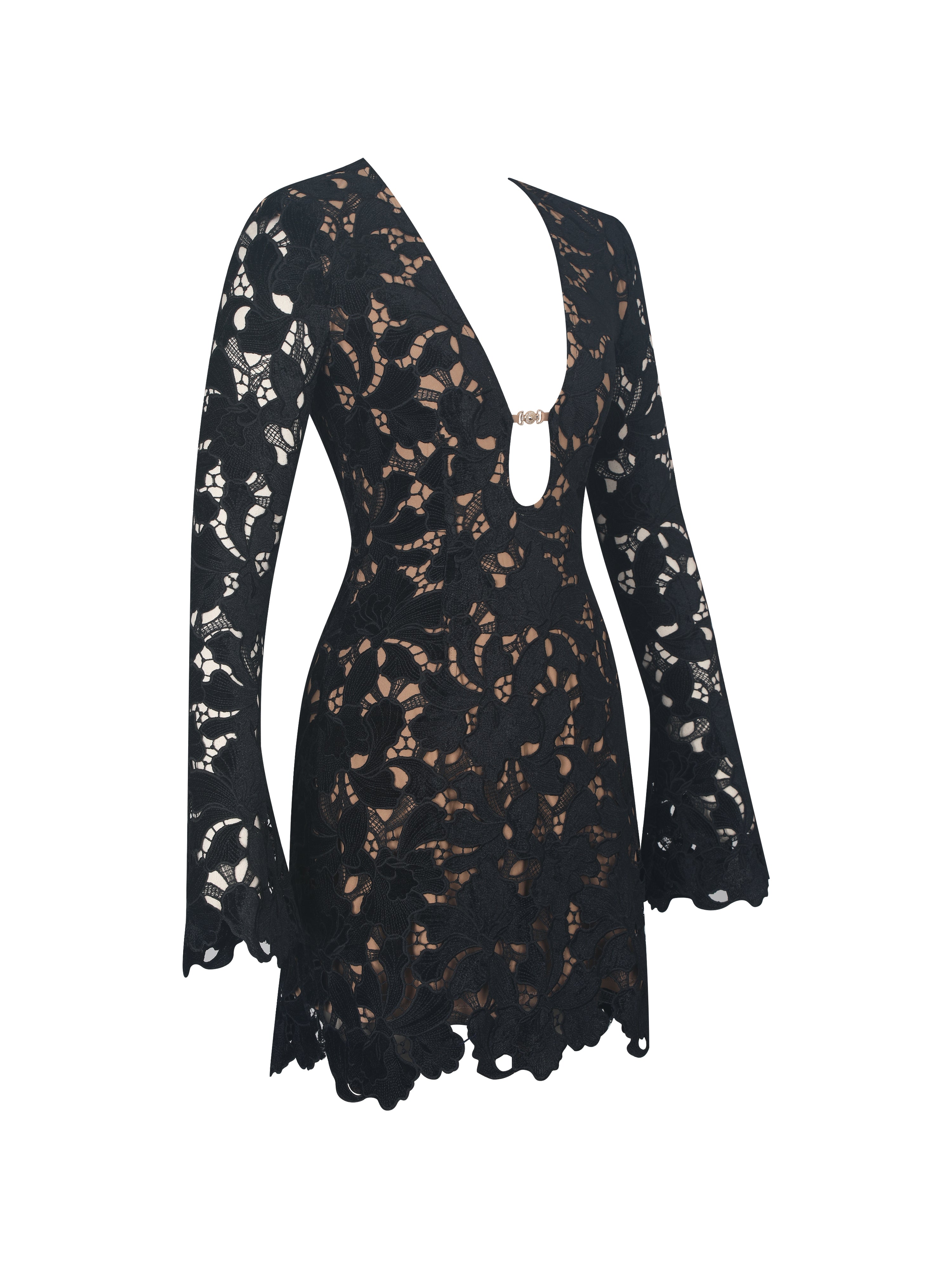 Penelope Black Velvet Lace Keyhole Mini Dress