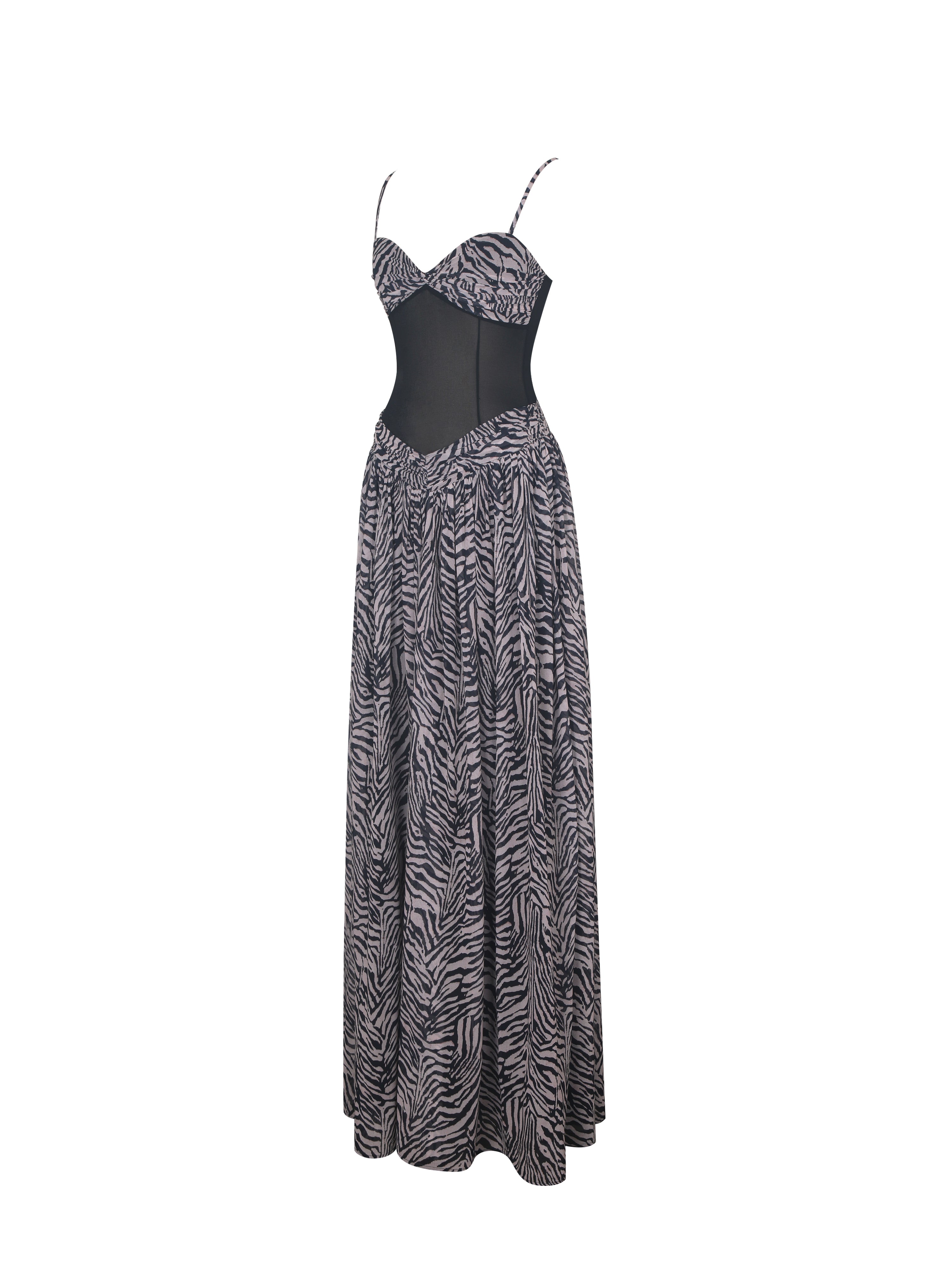 Onora Zebra Print Chiffon Dipped Waist Maxi Dress