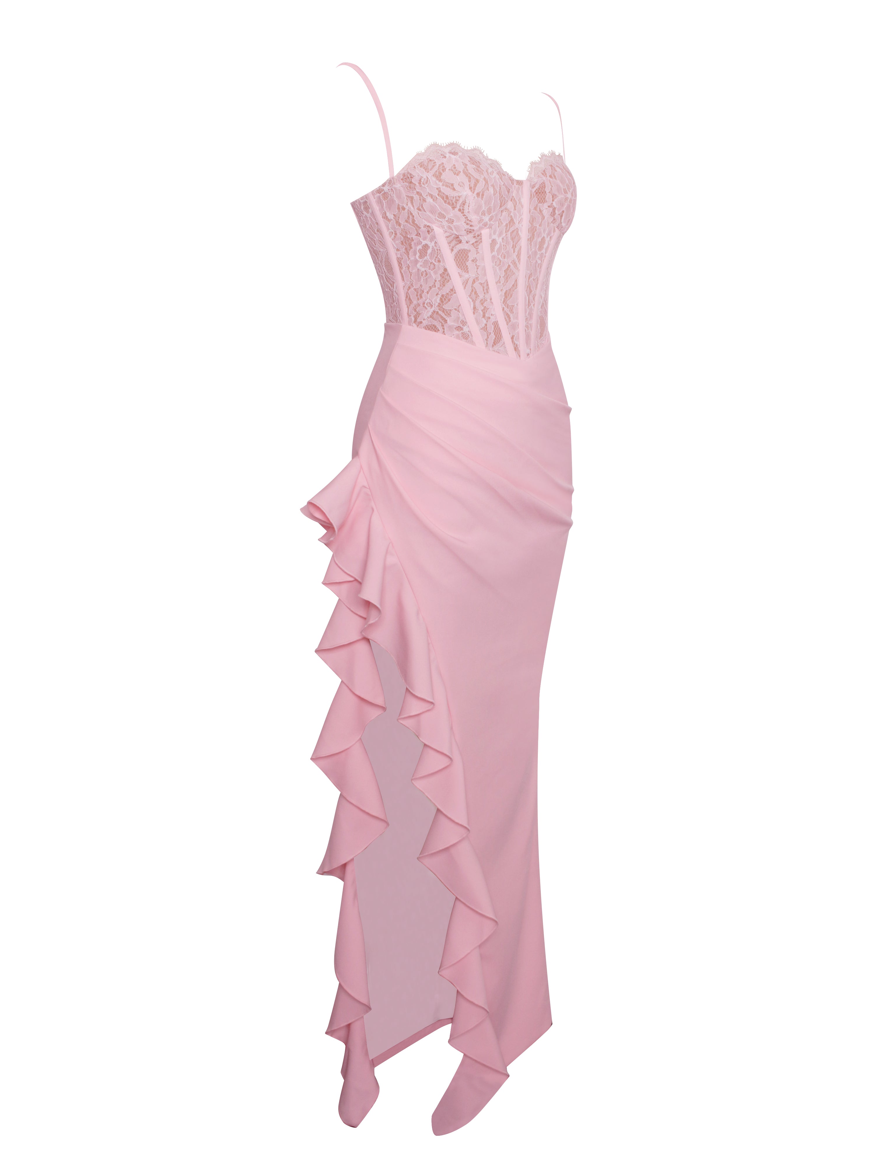 Junia Pink Lace Corset Maxi Dress