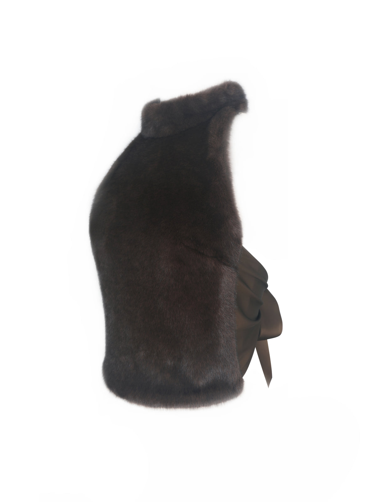 Xeriah Espresso Faux Mink Fur Backless Halter Top