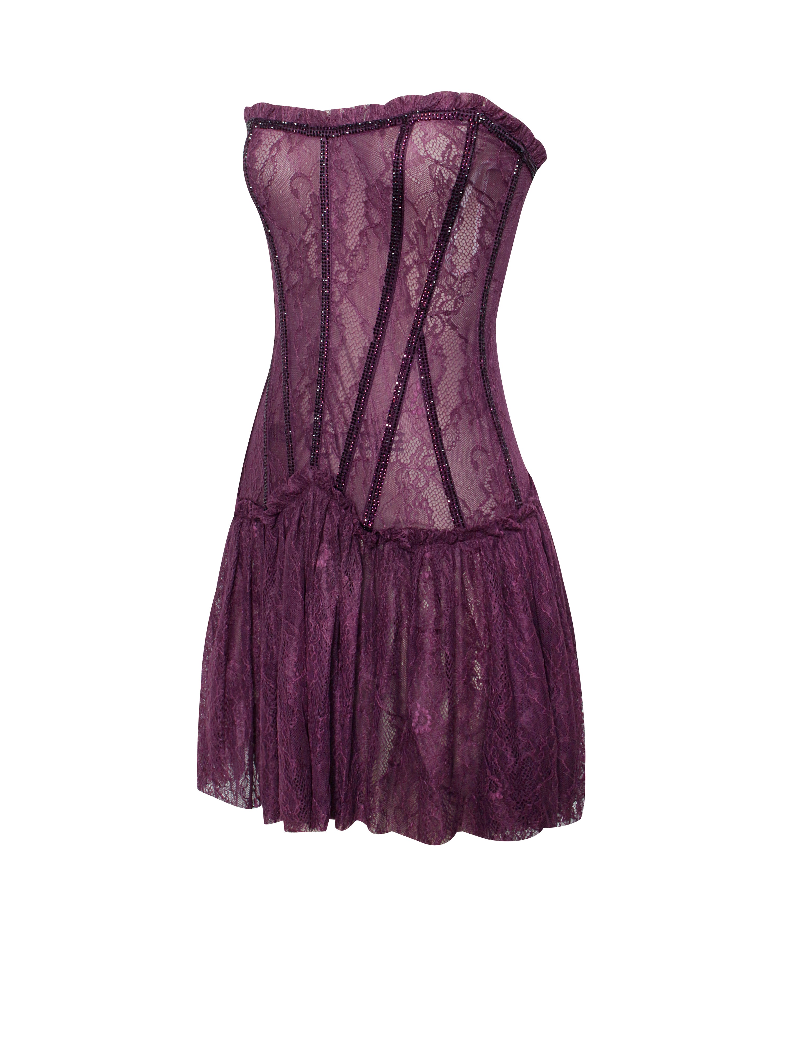 Verna Purple Lace Crystal Trim Corset Dress