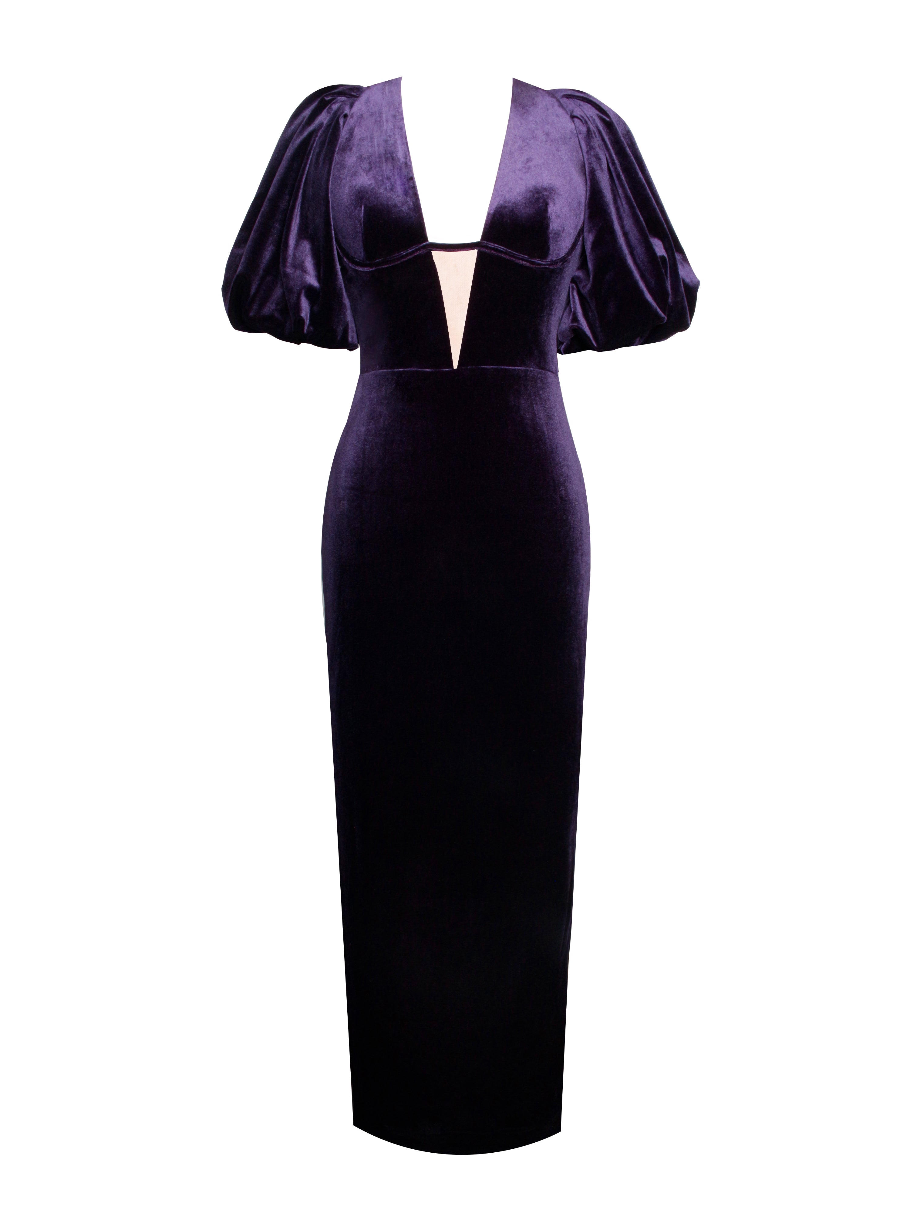 Coraline Purple Velvet Bubble Sleeve Backless Maxi Dress