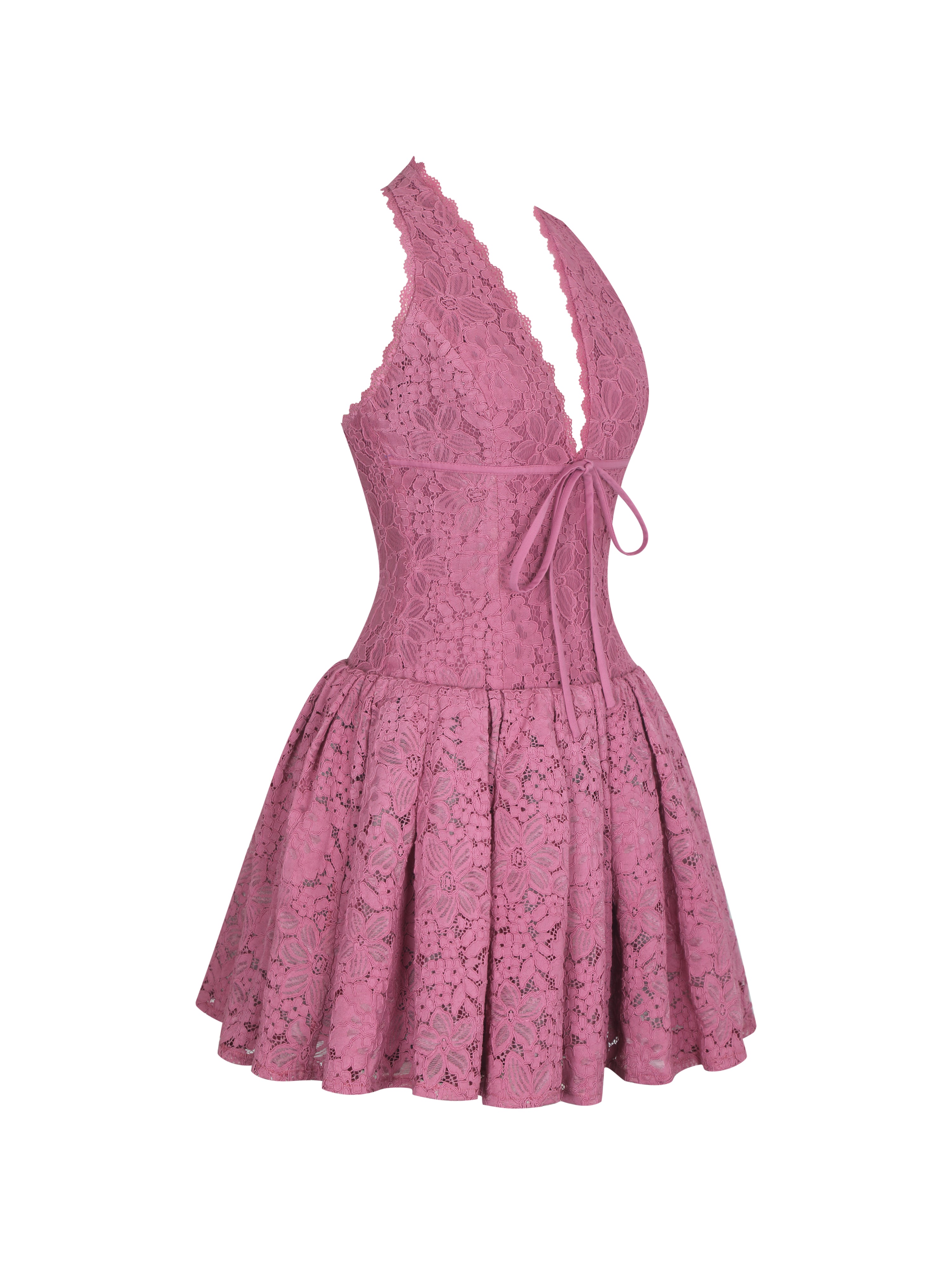 Karla Magenta Lace Drop Waist Halter Mini Dress