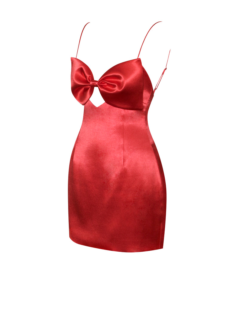 Xyla Red Satin Bow Mini Dress