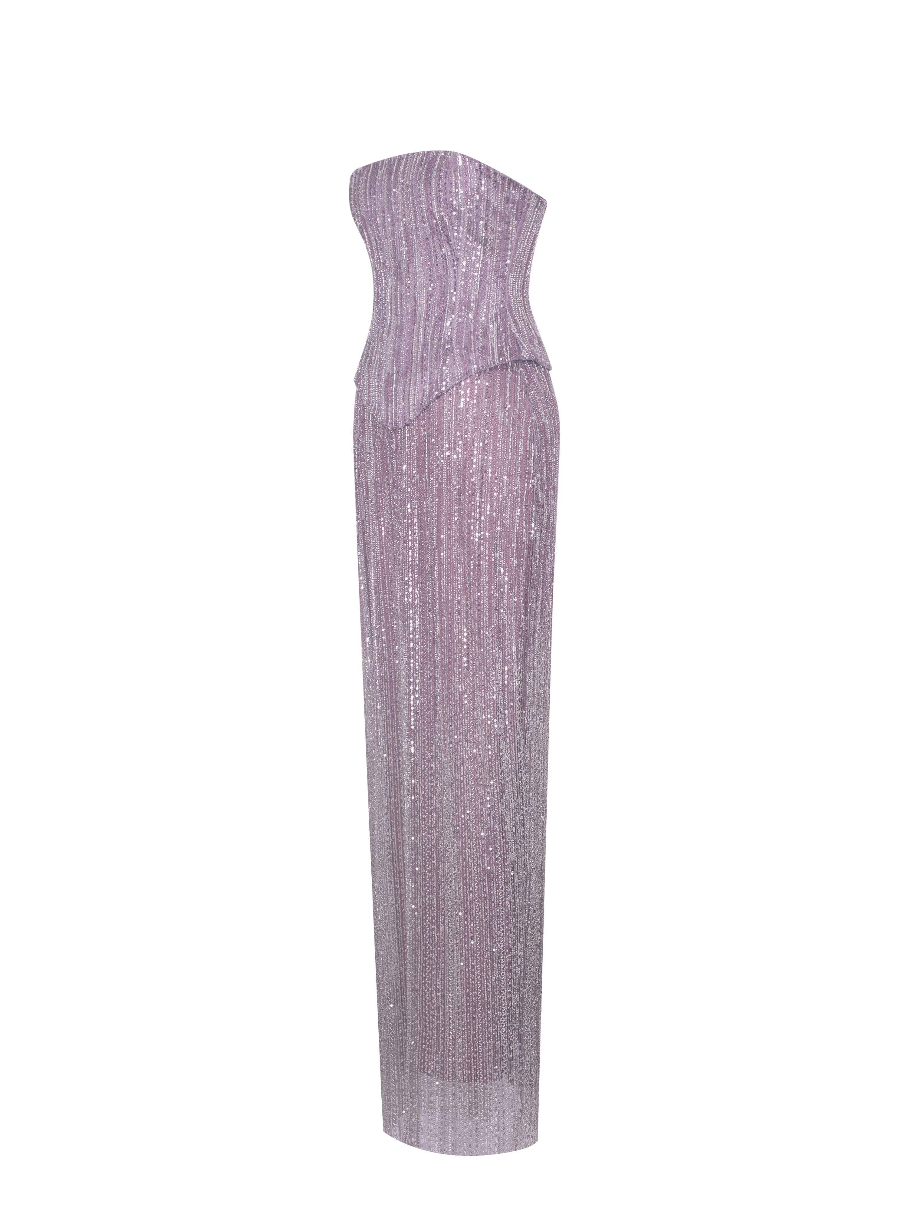 Tosca Beaded Purple Gradient Strapless Peplum Maxi Dress