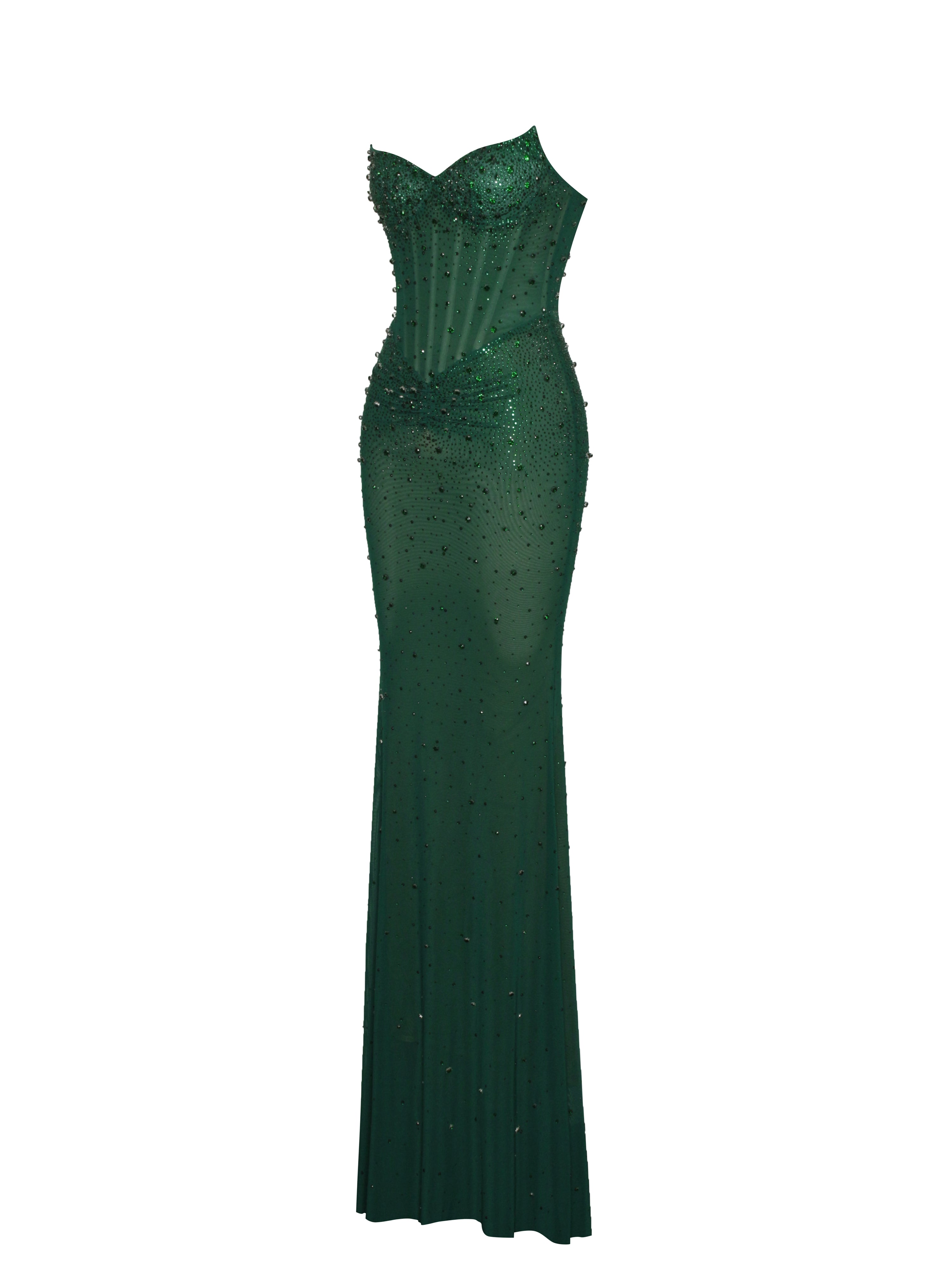 Fatima Green Crystal Sleeveless Corset Mermaid Maxi Dress