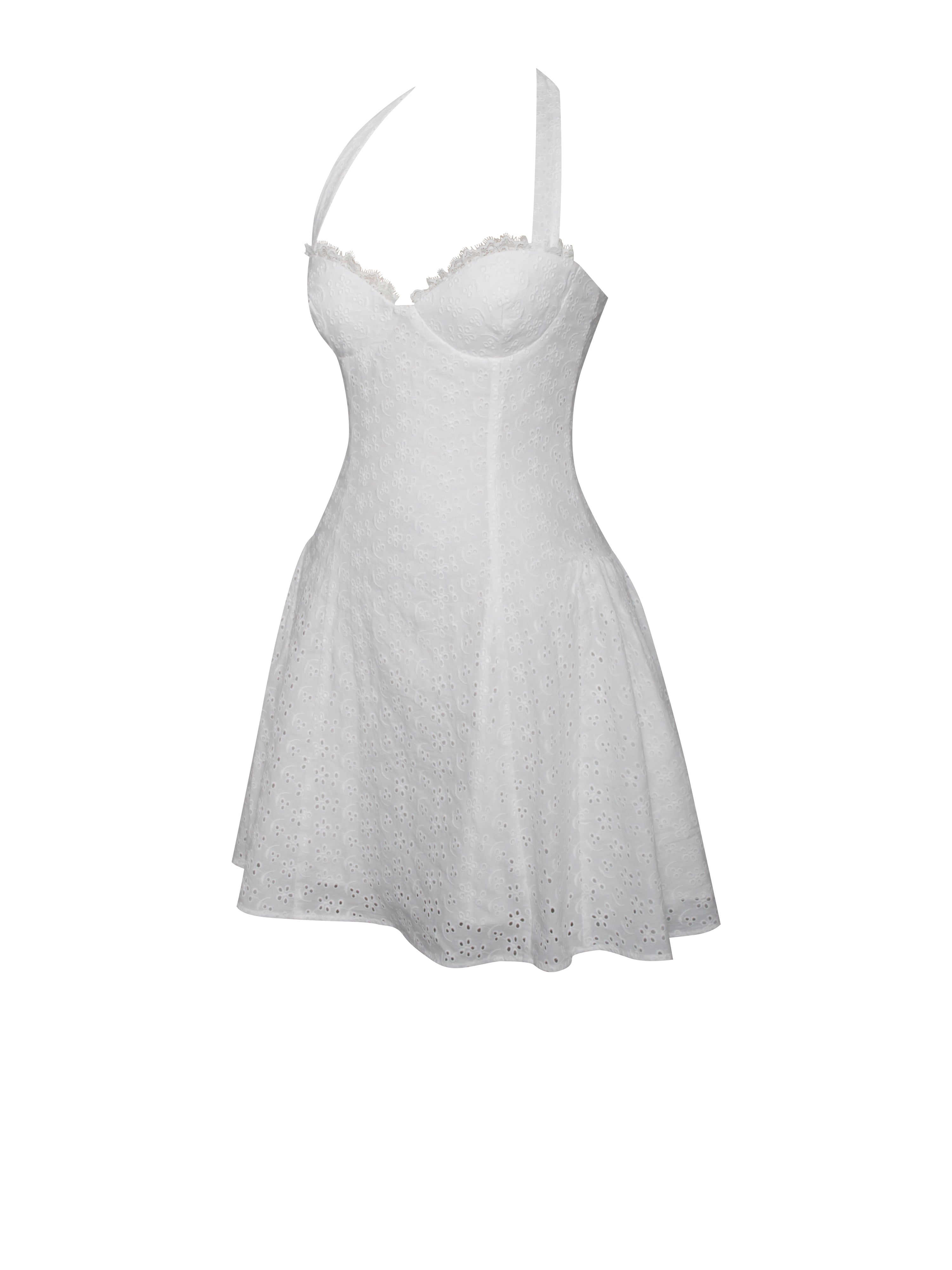 Johana White Eyelet Halter Mini Dress