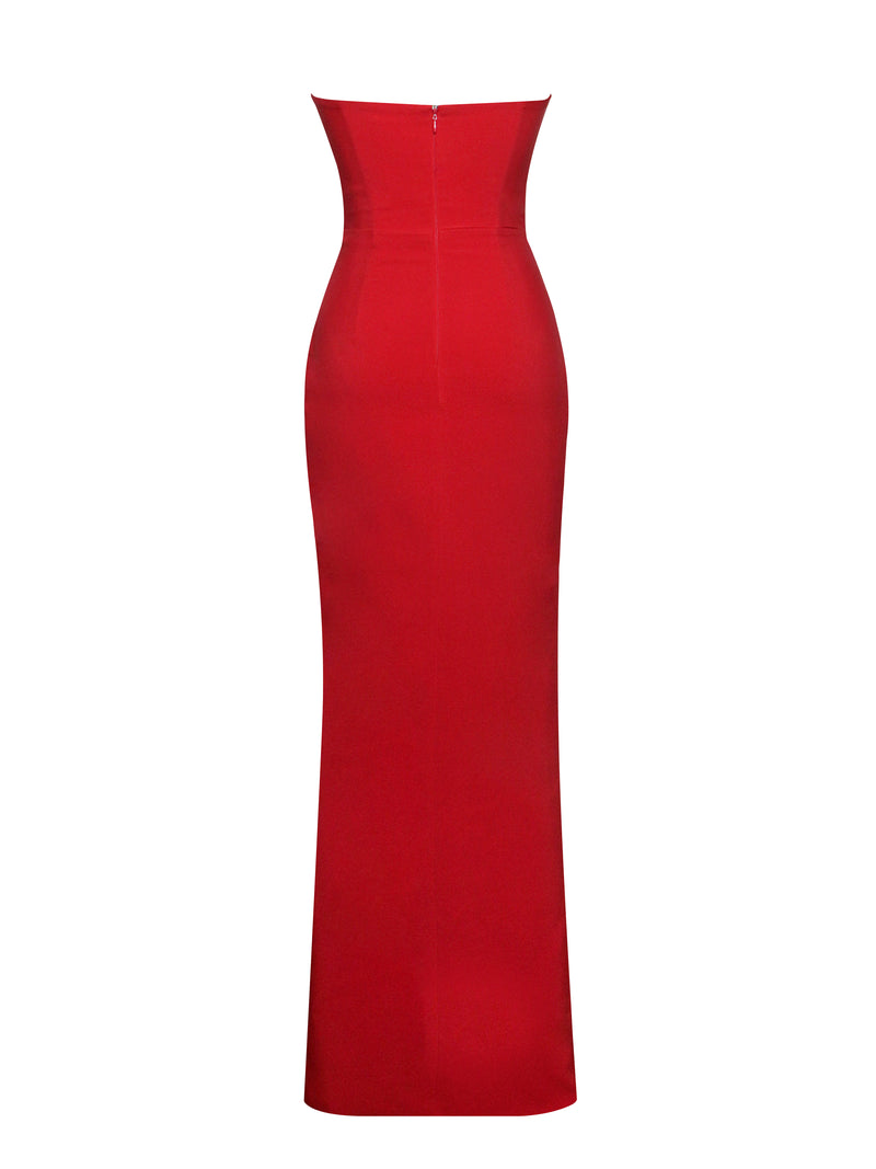 Xoana Red Crystal Embellished High Slit Gown