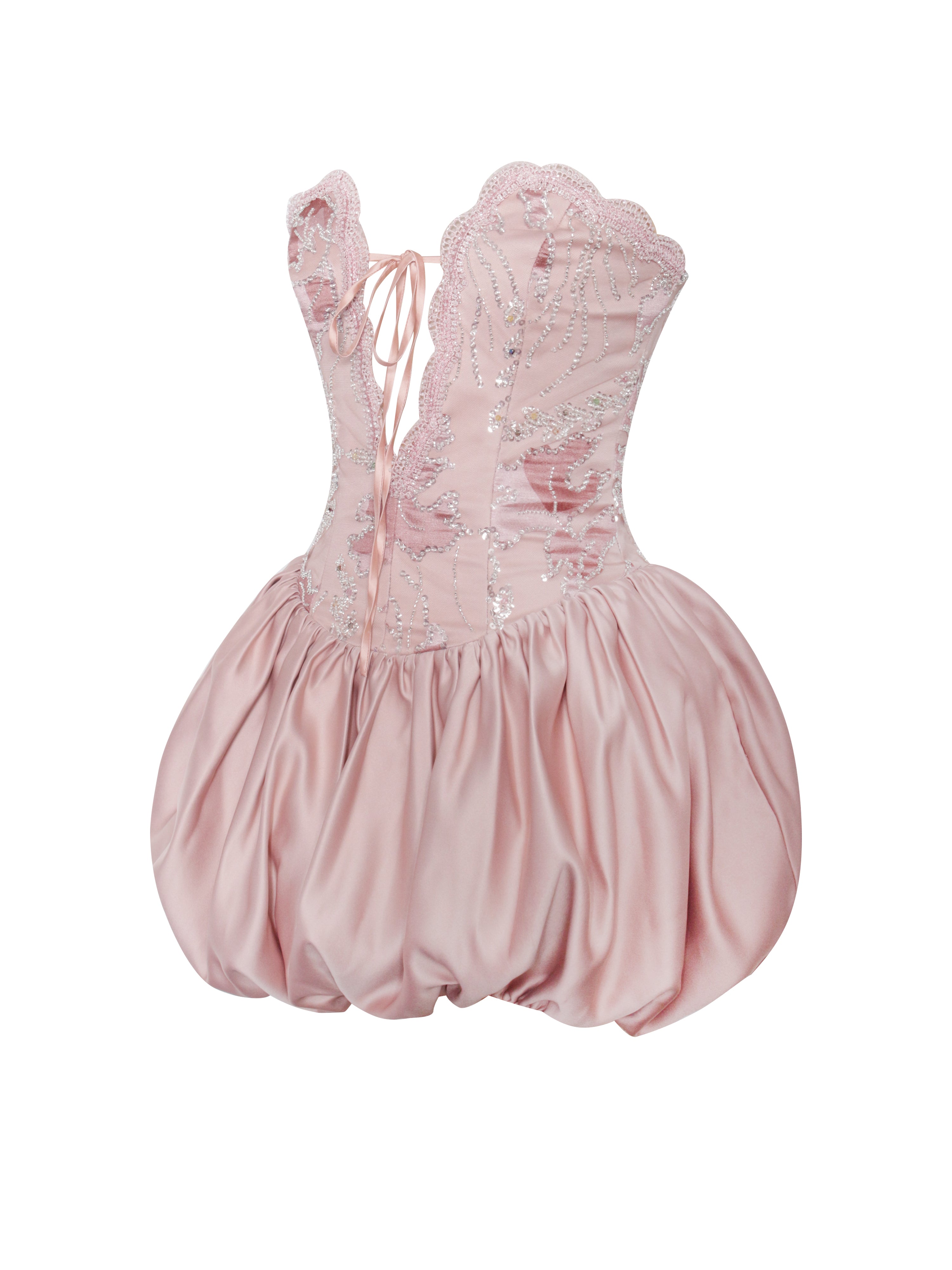 Palesa Pink Ballet Style Embroidered Bubble Hem Mini Dress