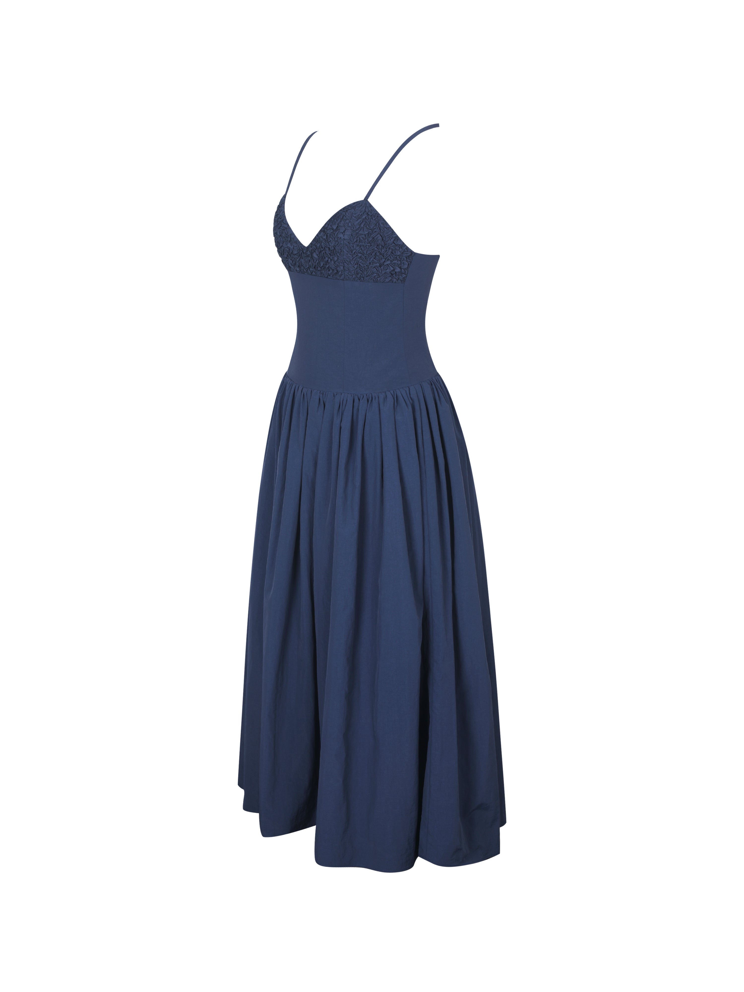 Ailani Navy Taffeta Smocked Midi Dress