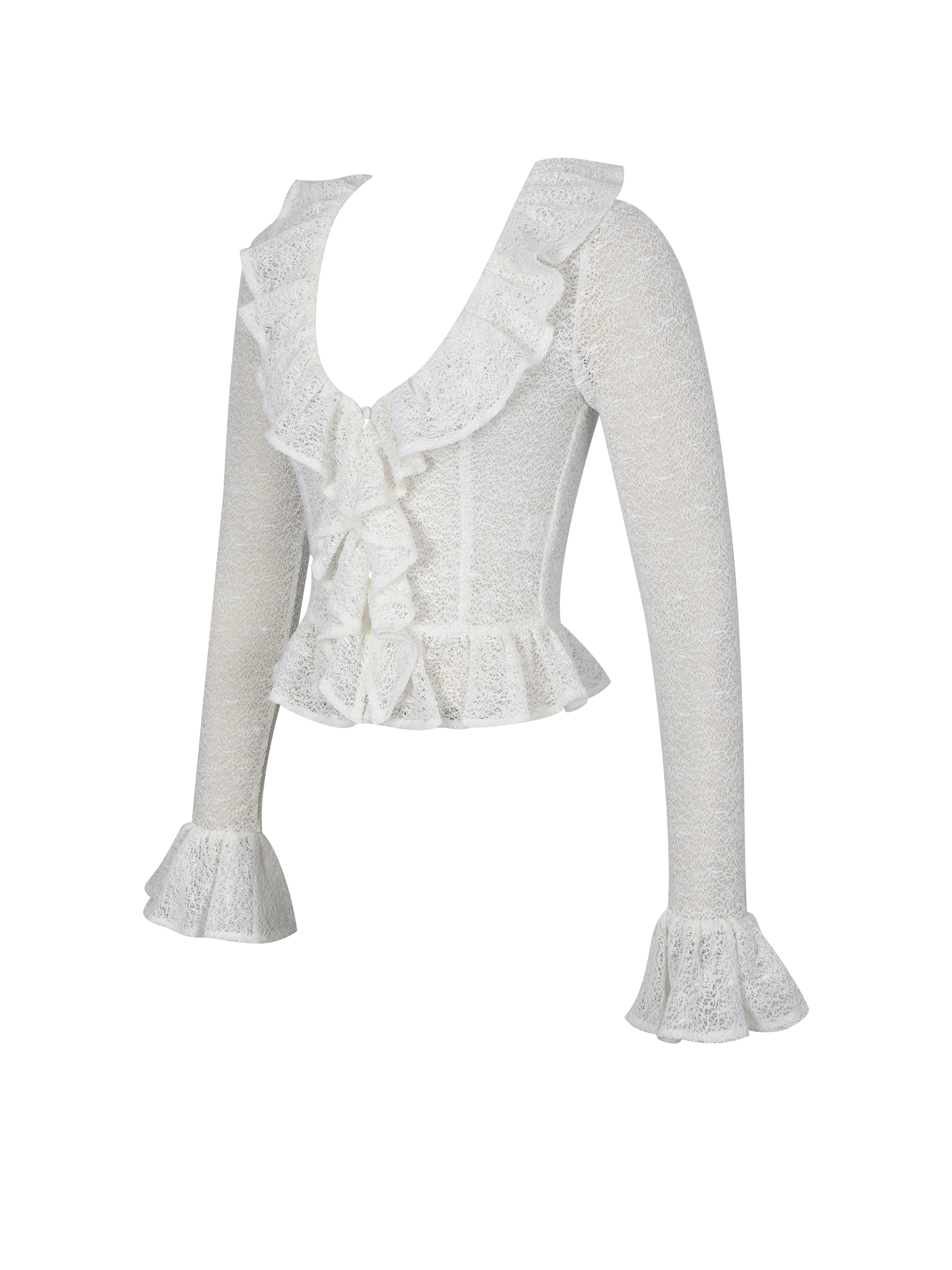 Urva Ivory Crochet Ruffle Front Button Top