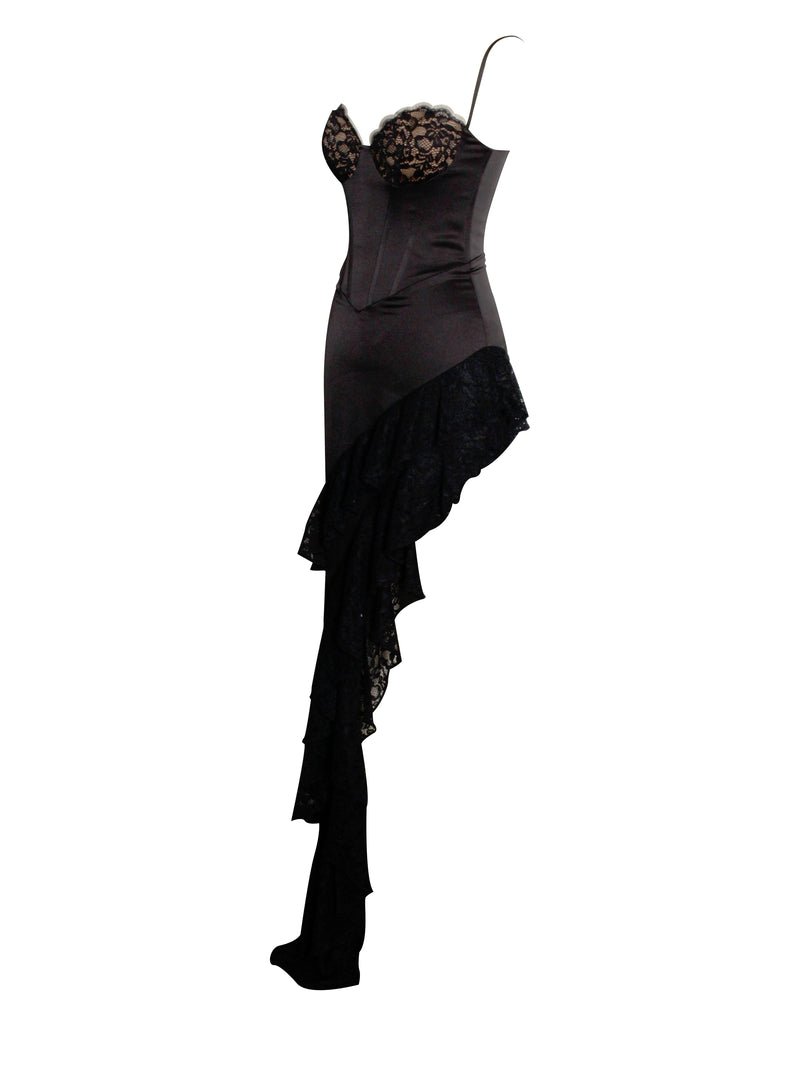 Zaira Black Lace Satin Corset Dress