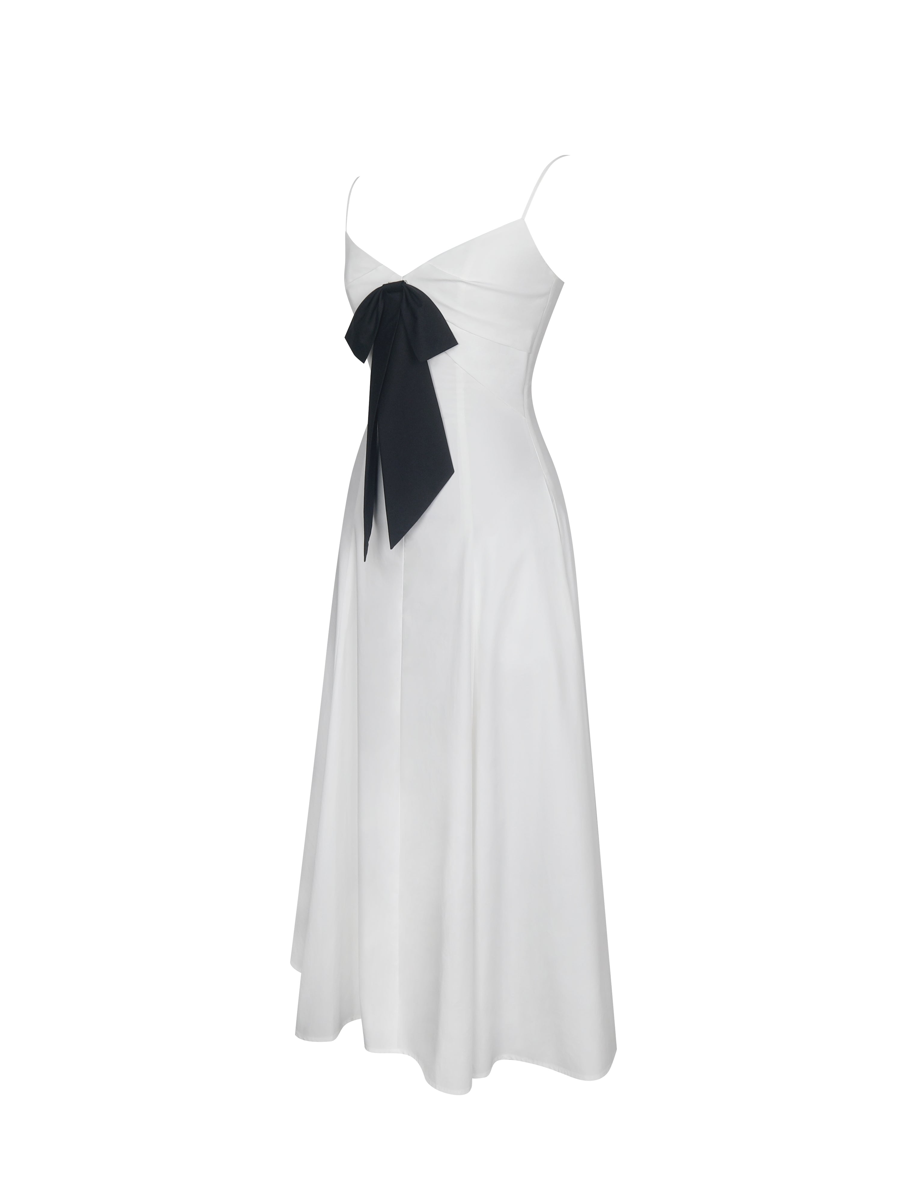 Corinne White Poplin Flared Maxi Dress with Removable Bow