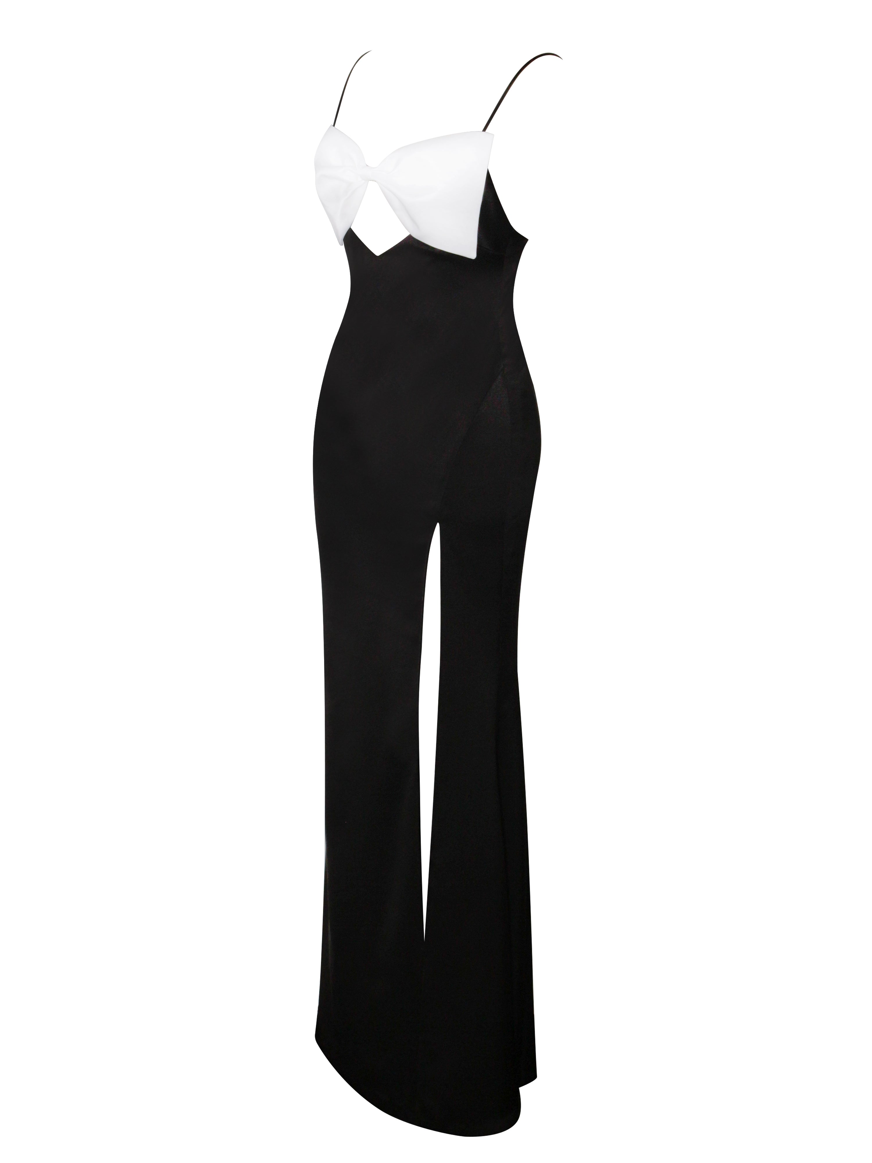 Eleanor Black and White Bow Satin Gown