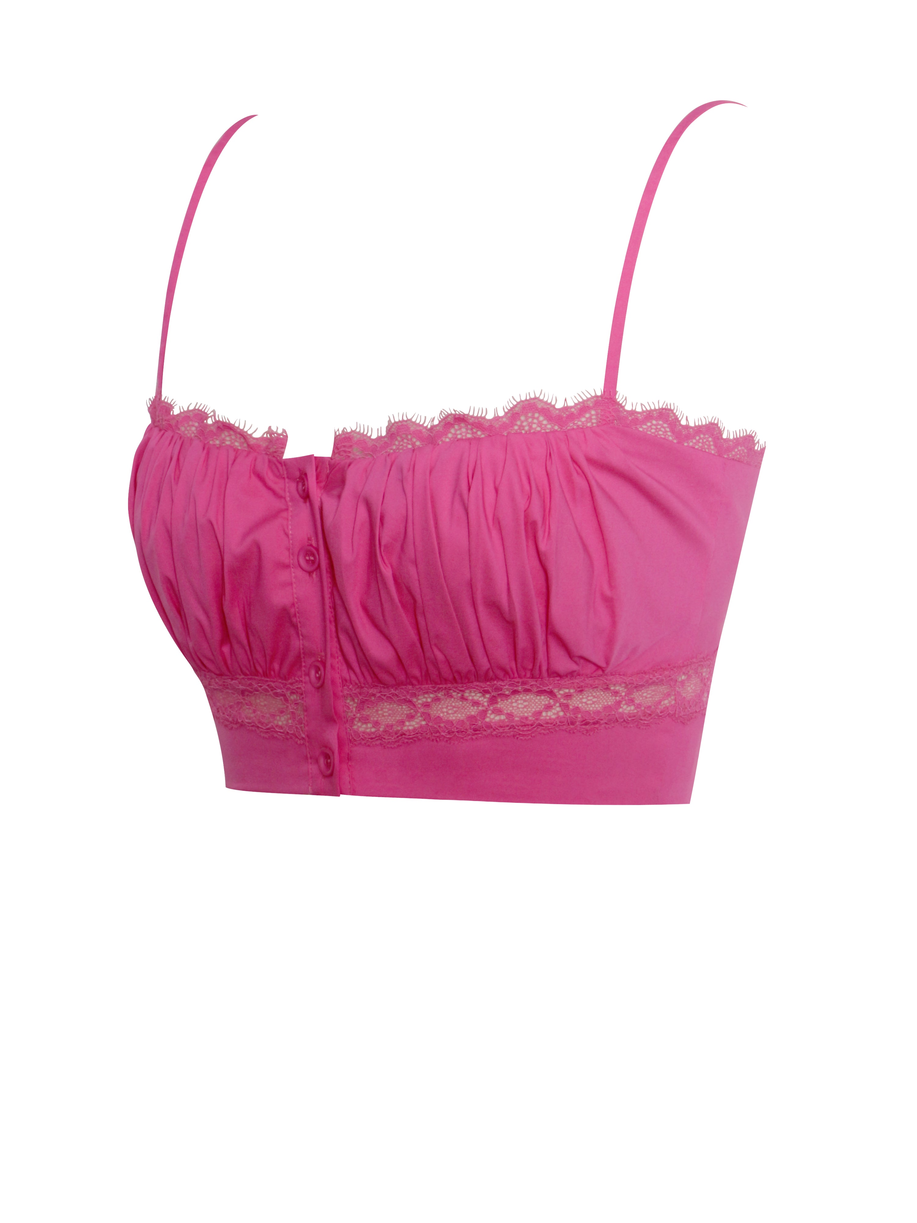 Maya Fuchsia Cotton Poplin Top With Lace Trim