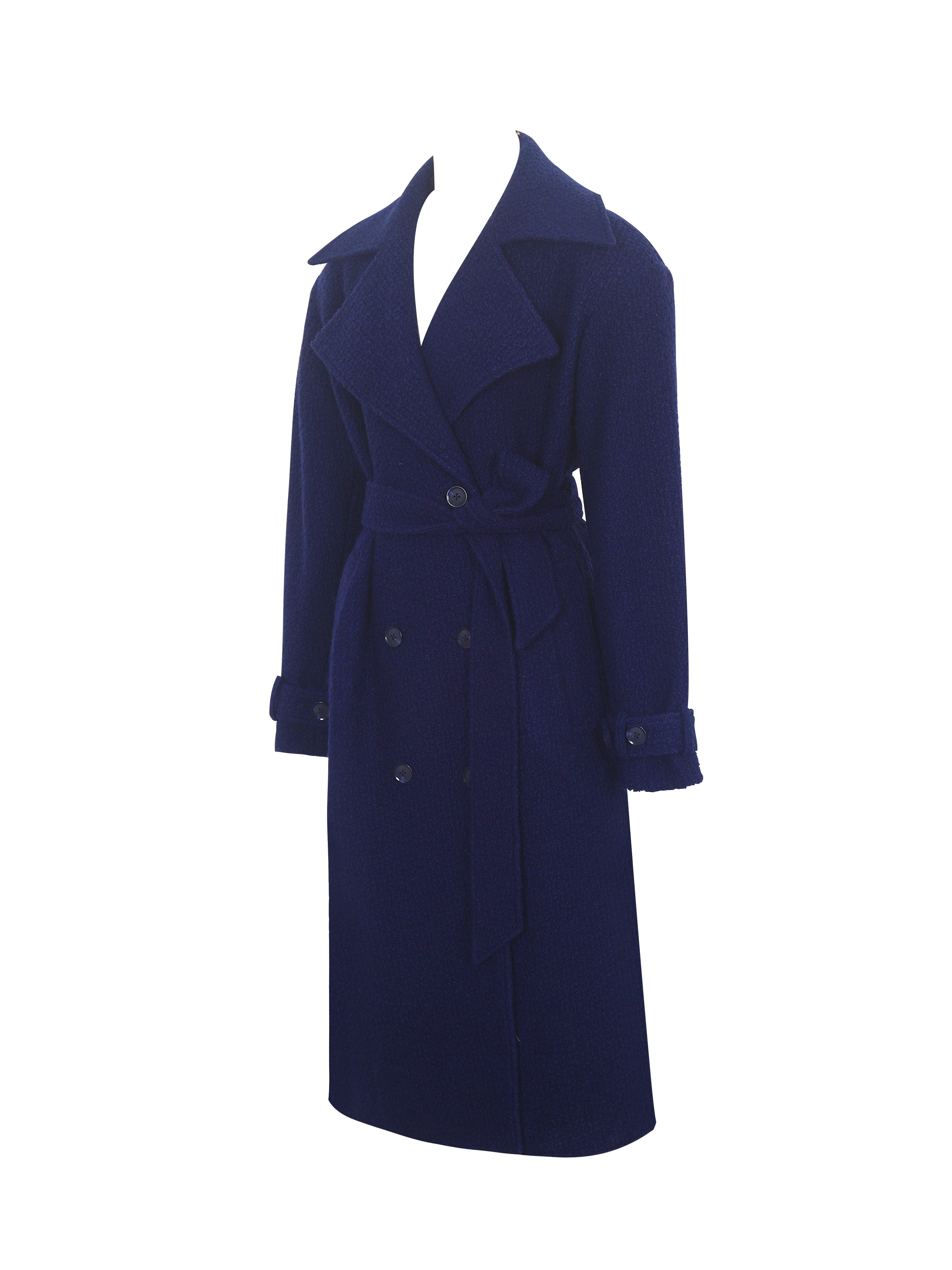 Jaelyn Midnight Blue Wool Blend Double-Breasted Belted Coat