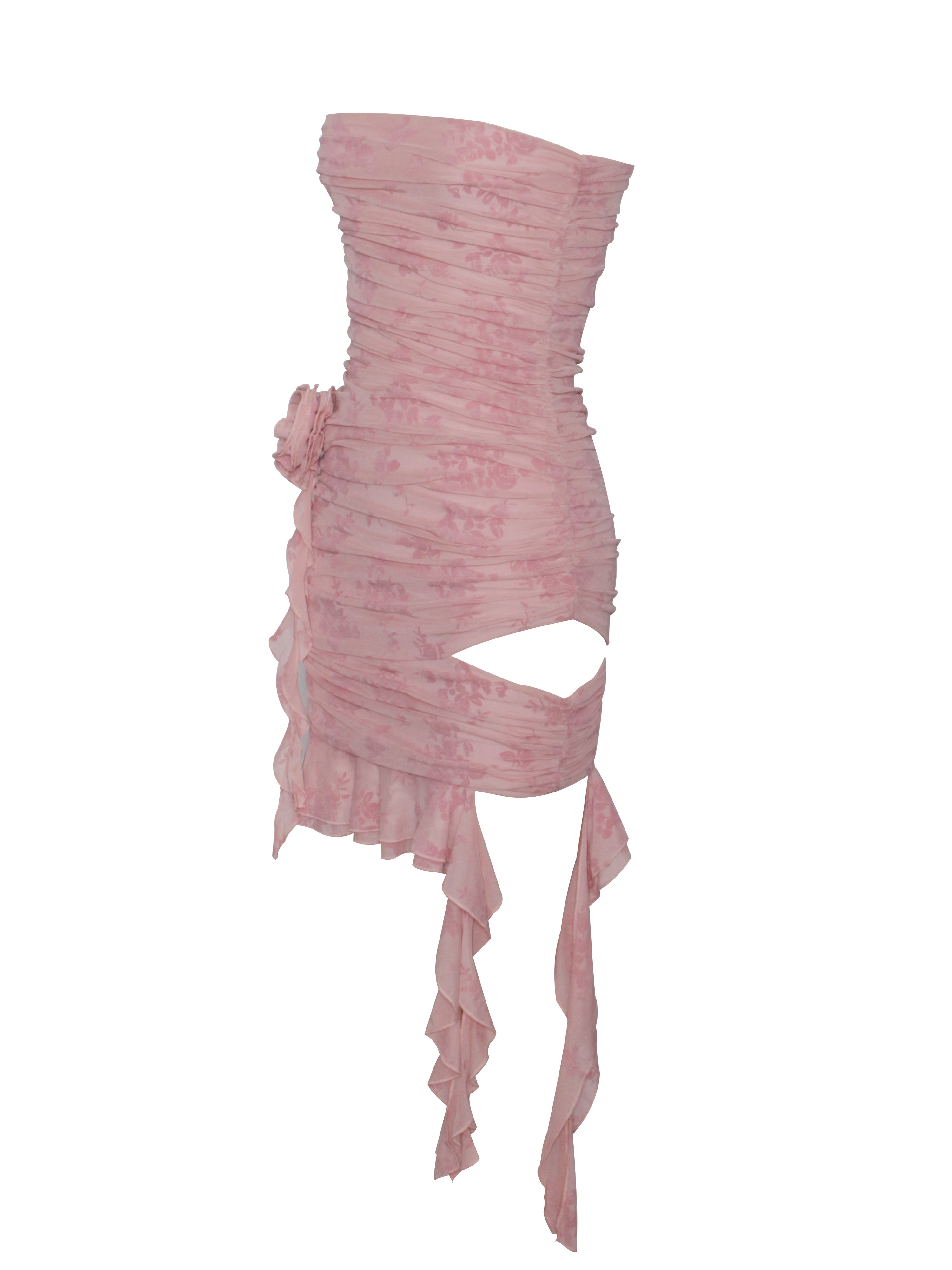 Talulla Salmon Pink Ruffle Draping Cutout Dress