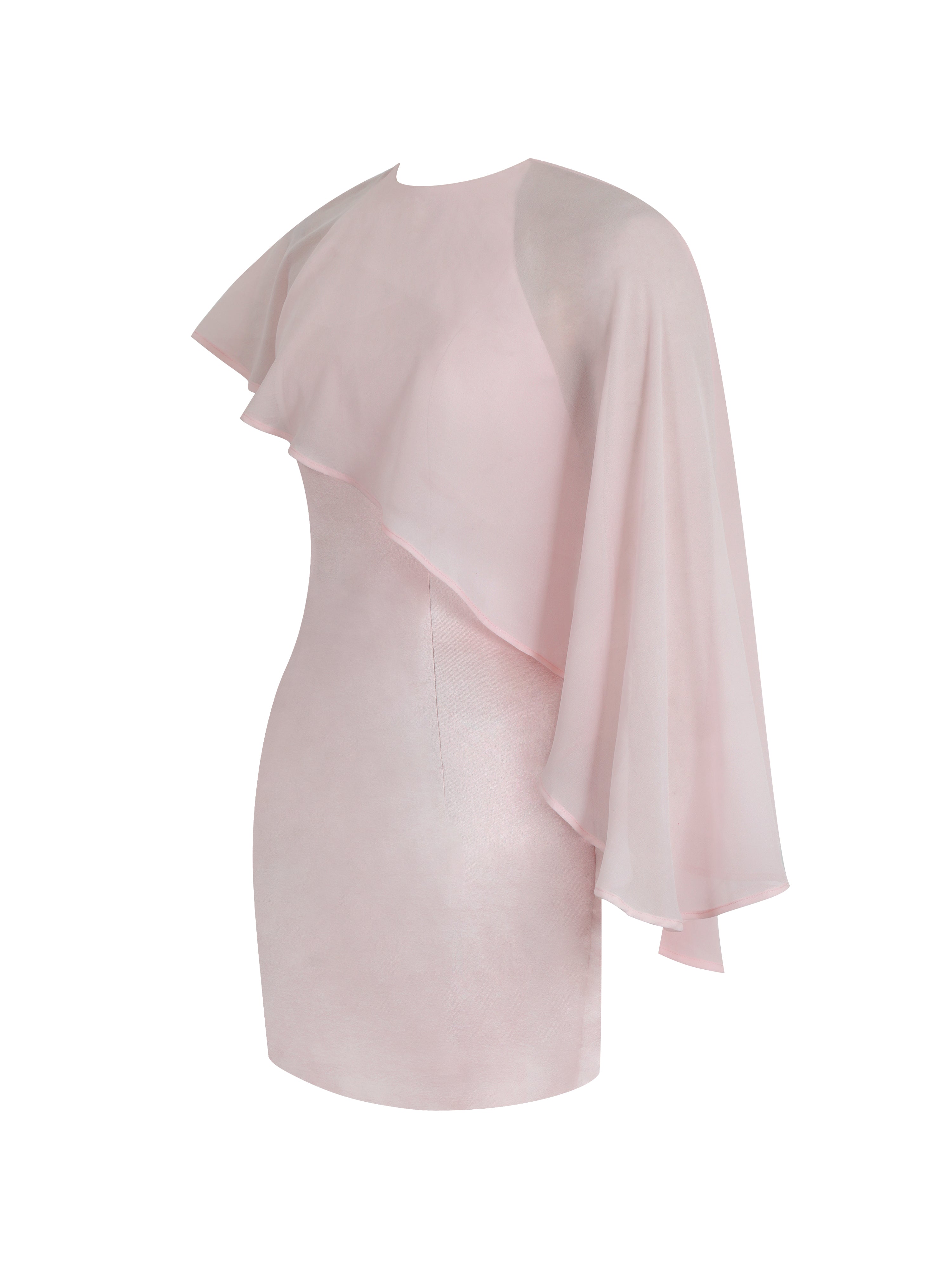 Umeko Tulip Pink Asymmetrical Cape Mini Dress
