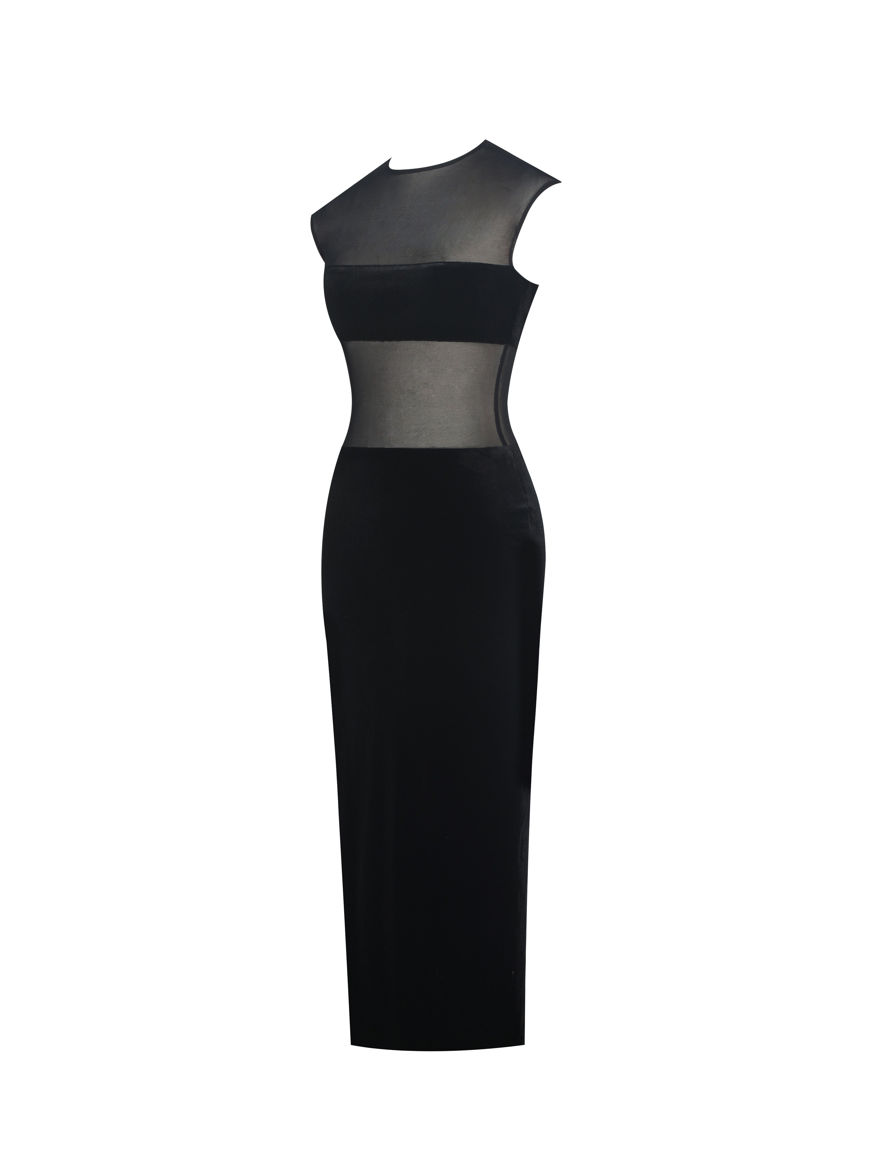 Quielle Black Mesh and Velvet Midi Bodycon Dress