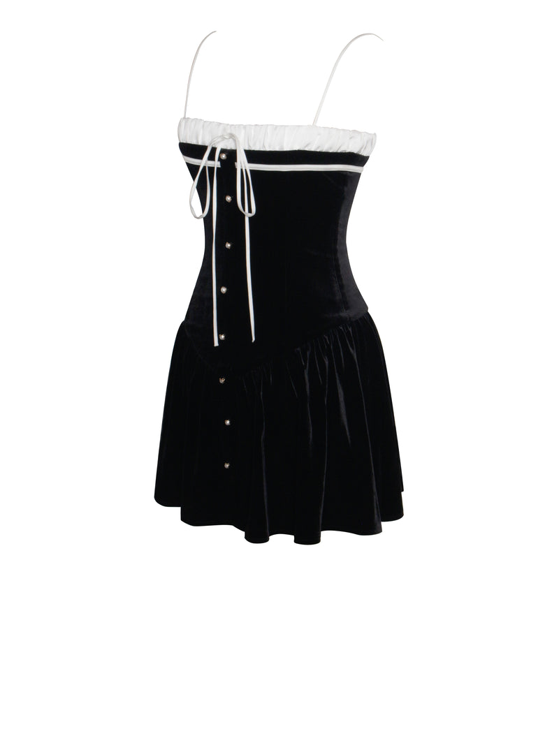Olya Black and White Velvet A Line Corset Mini Dress