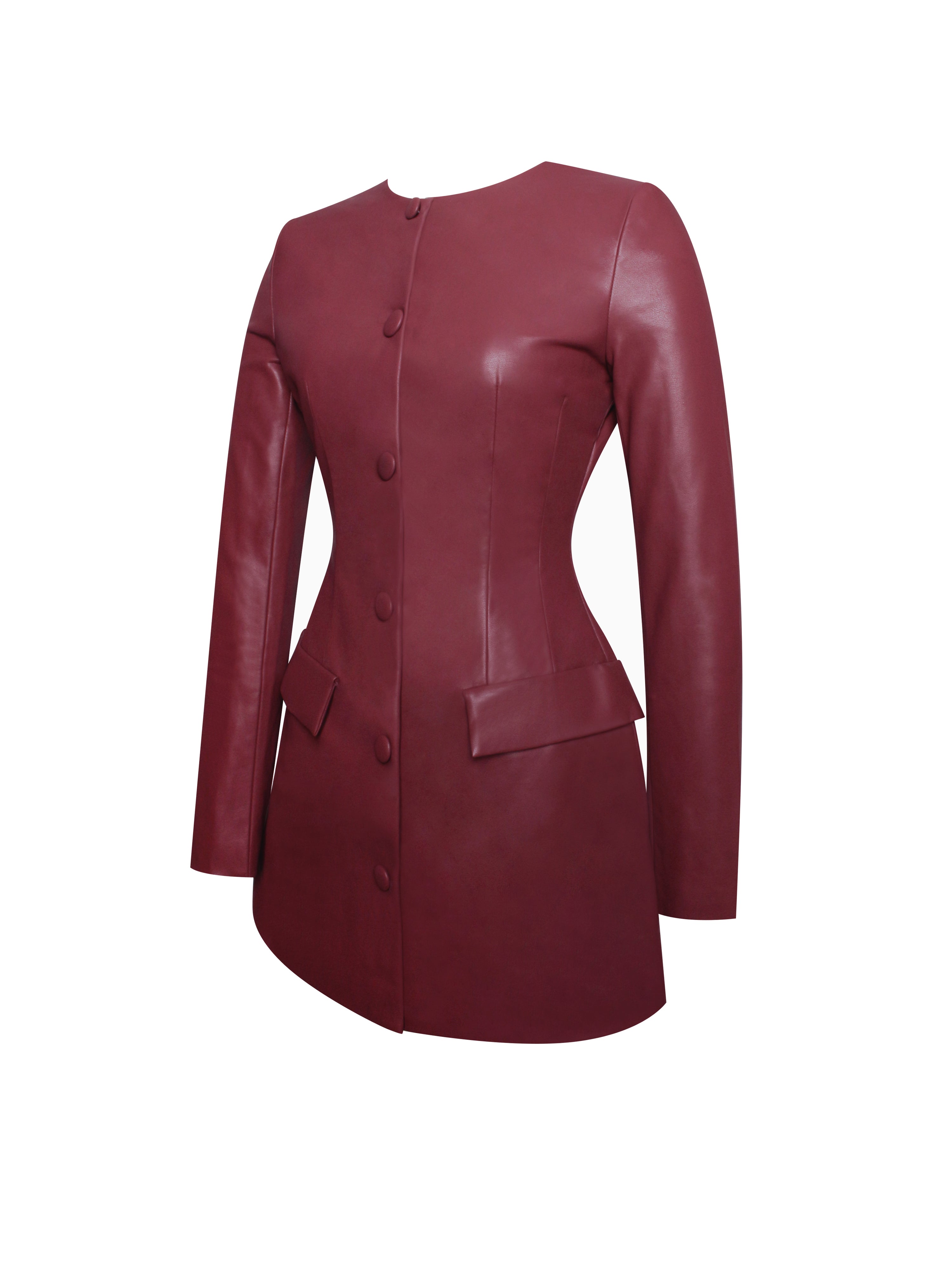 Baila Burgundy Vegan Leather Blazer Mini Dress