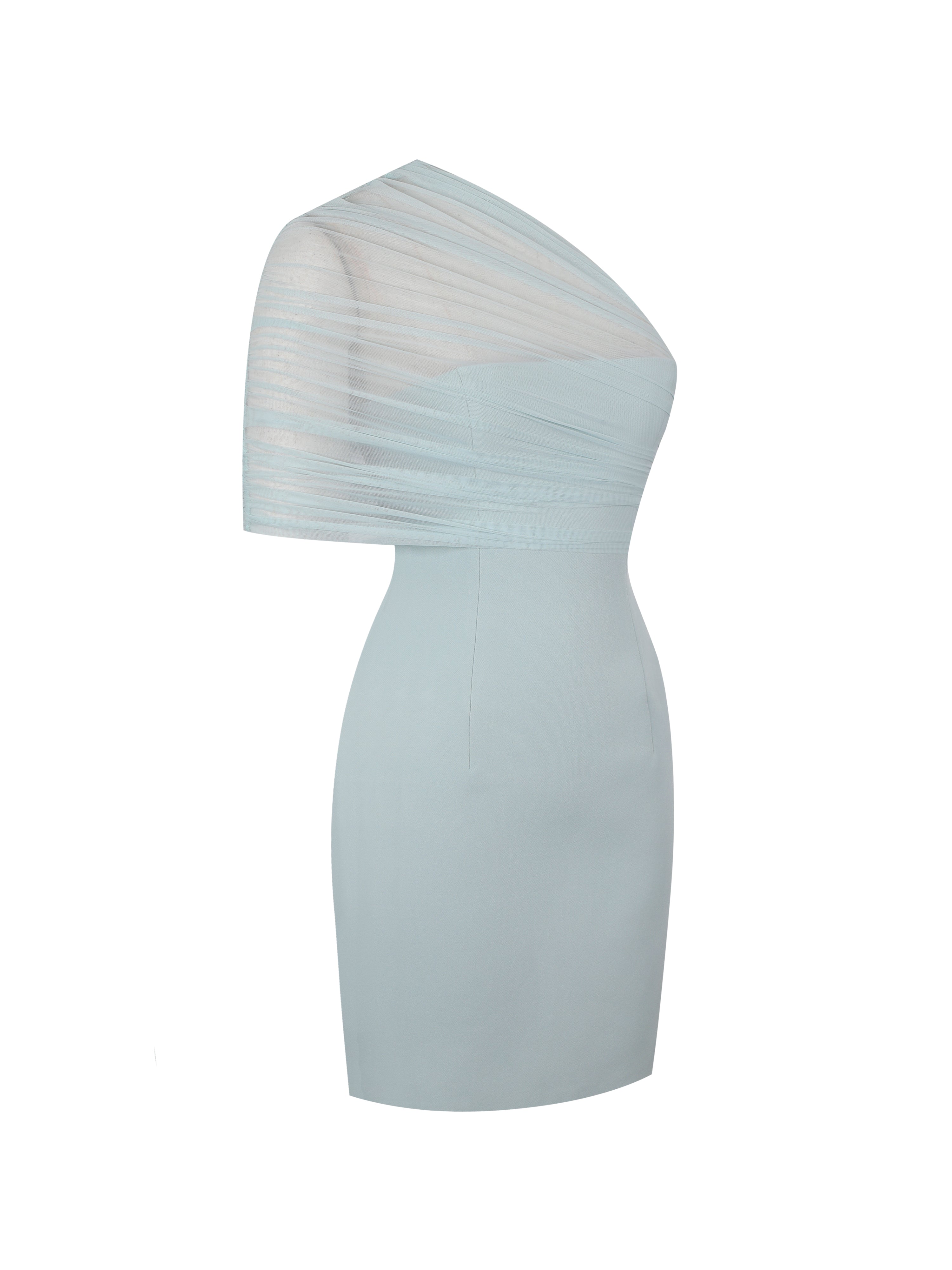 Phoebe Mint One-Shoulder Ruched Mesh Mini Dress