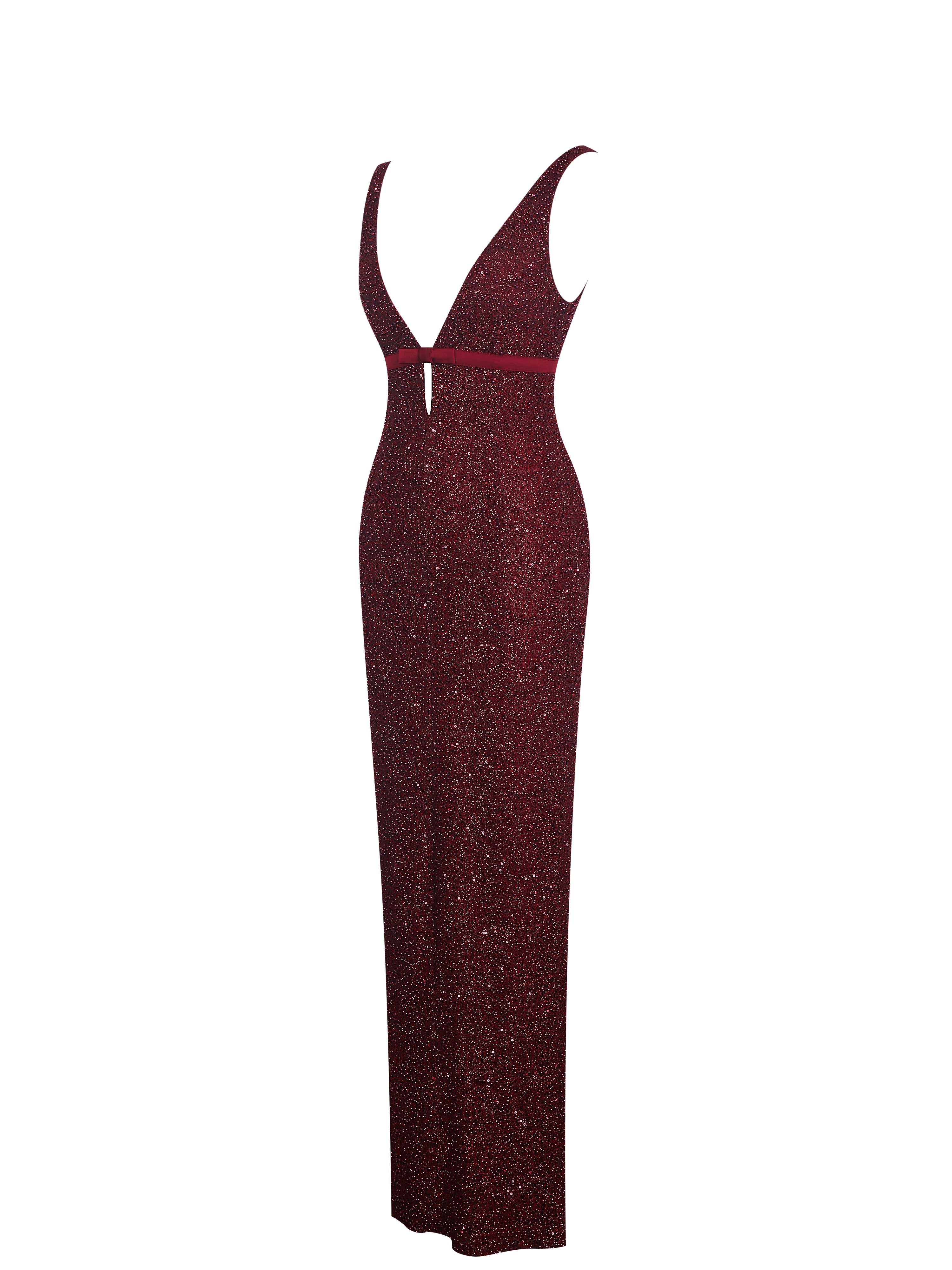 Elora Crimson Sequin Beaded Keyhole Maxi Dress