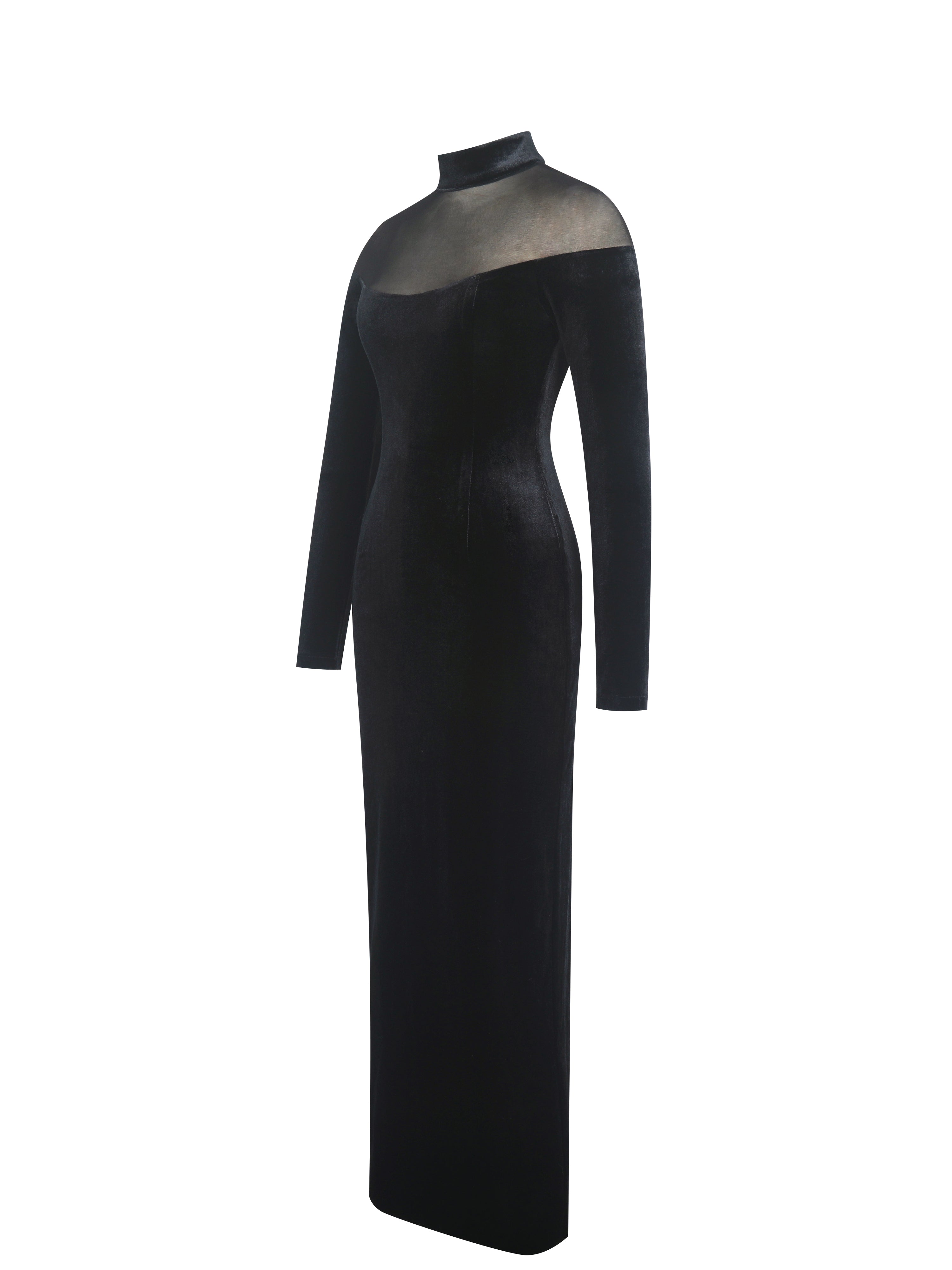 Blair Black Sheer Mock Neck Maxi Dress