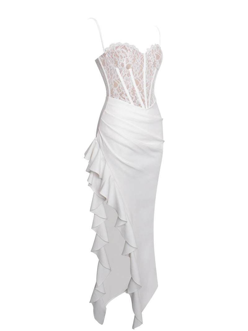 Junia White Lace Corset Maxi Dress