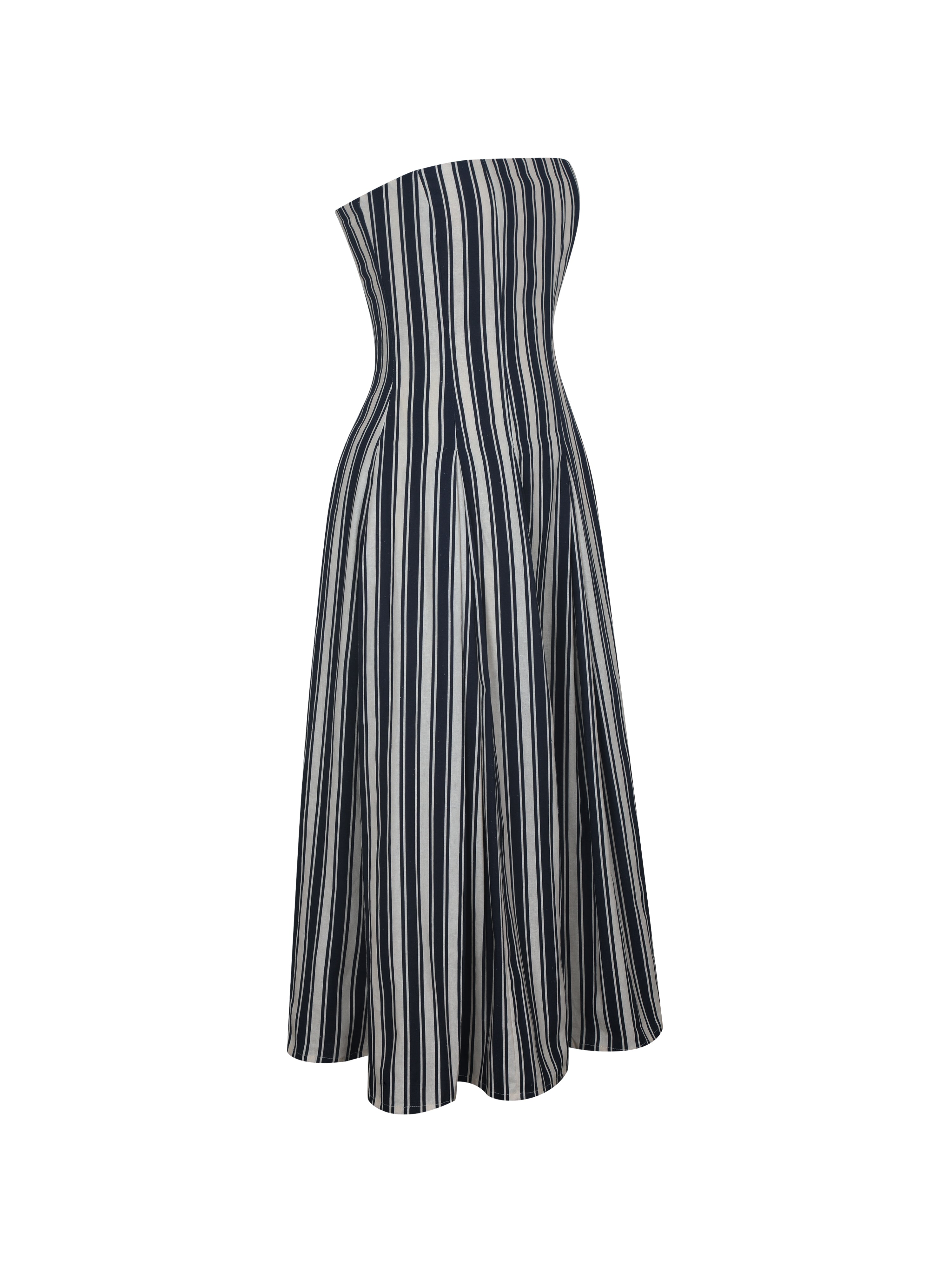 Wyanne Black & White Linen Striped Strapless Midi Dress