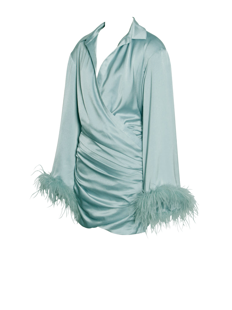 Jenna Pale Blue Long Sleeve Feather Robe Dress