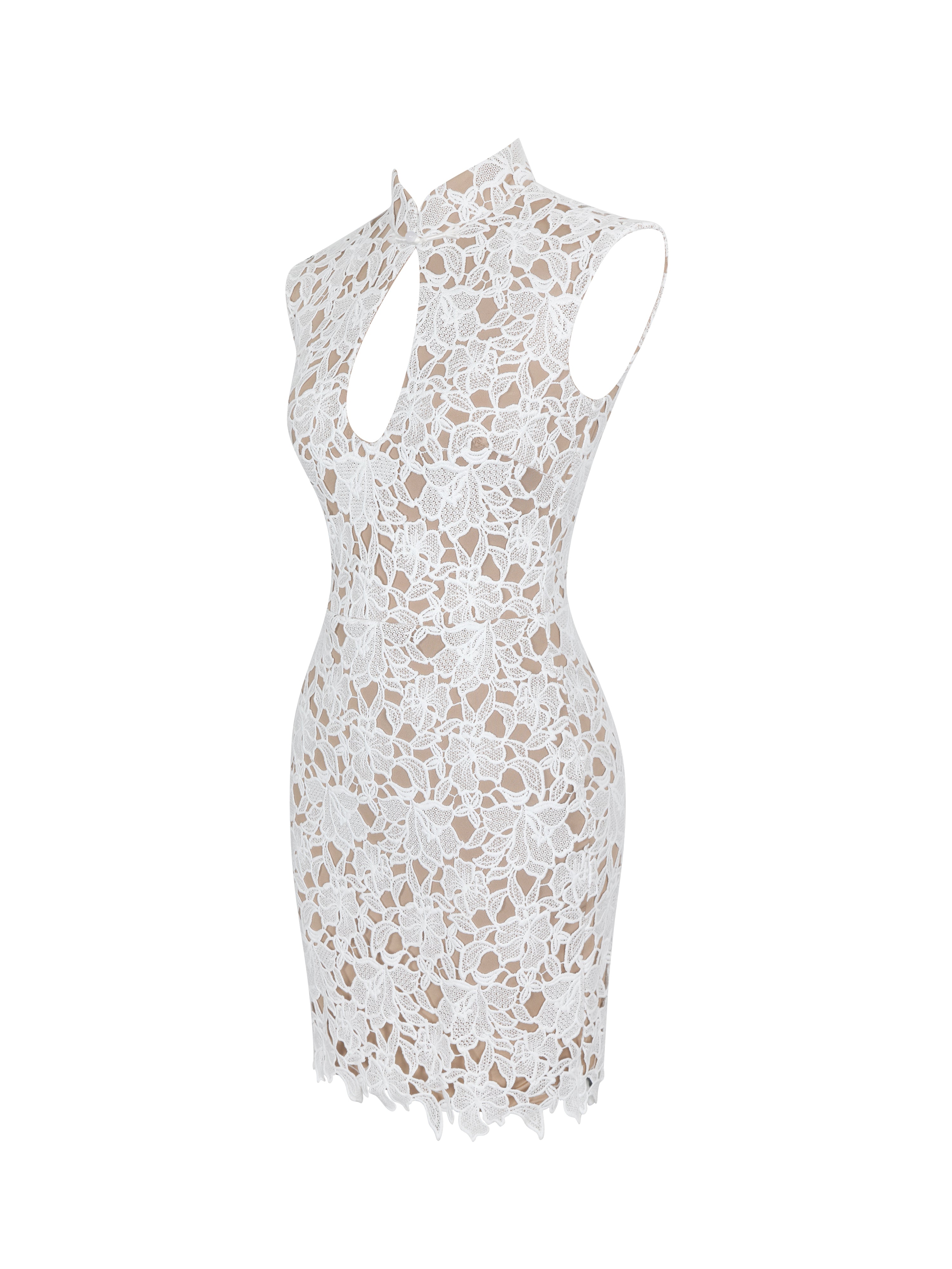 Quinley White Cotton Lace Teardrop Neckline Mini Dress
