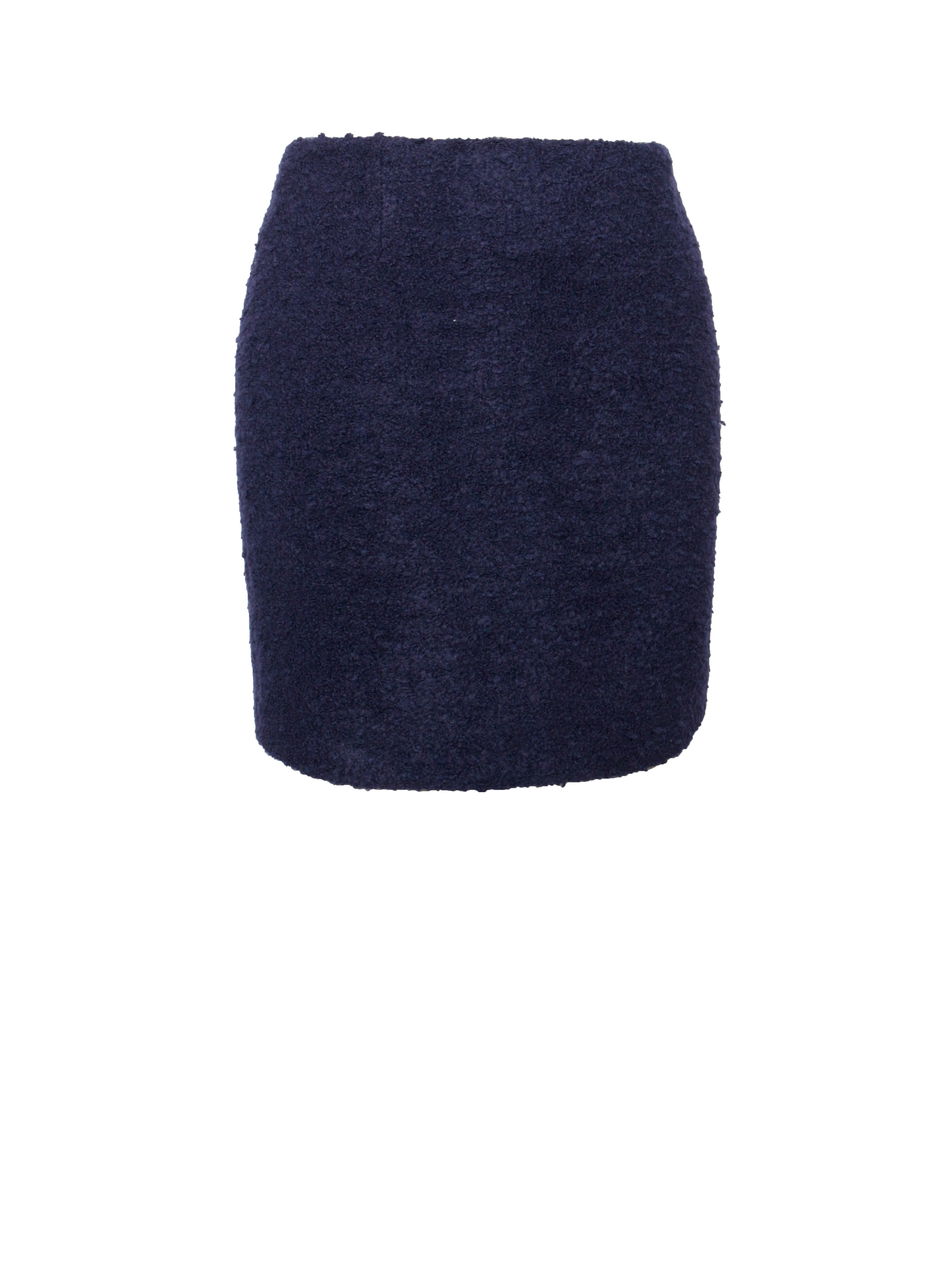 Wylda Navy Blue Boucle Wool Bodycon Mini Skirt