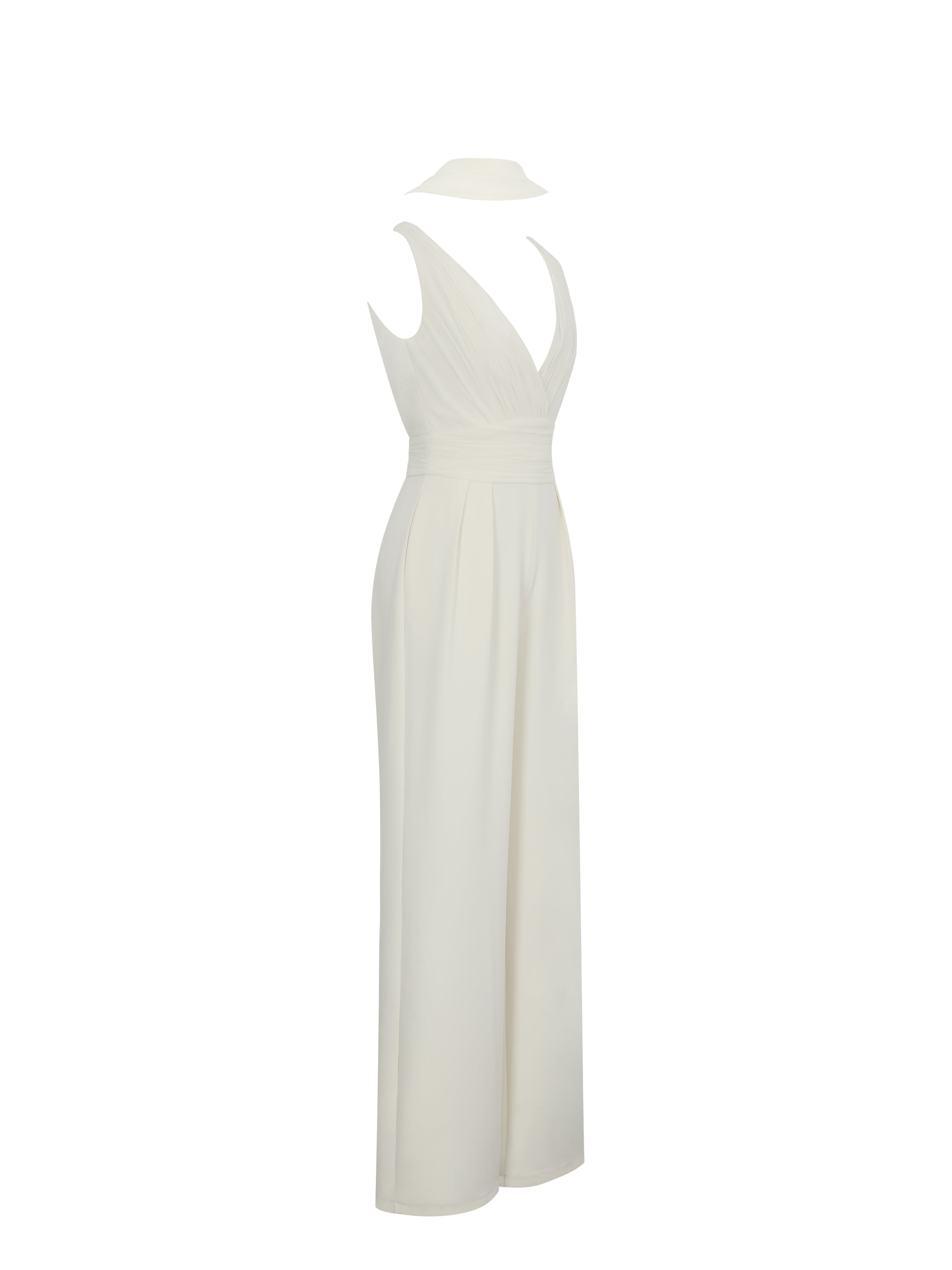 Harper Ivory Ruched V-Neck Jumpsuit with Scarf