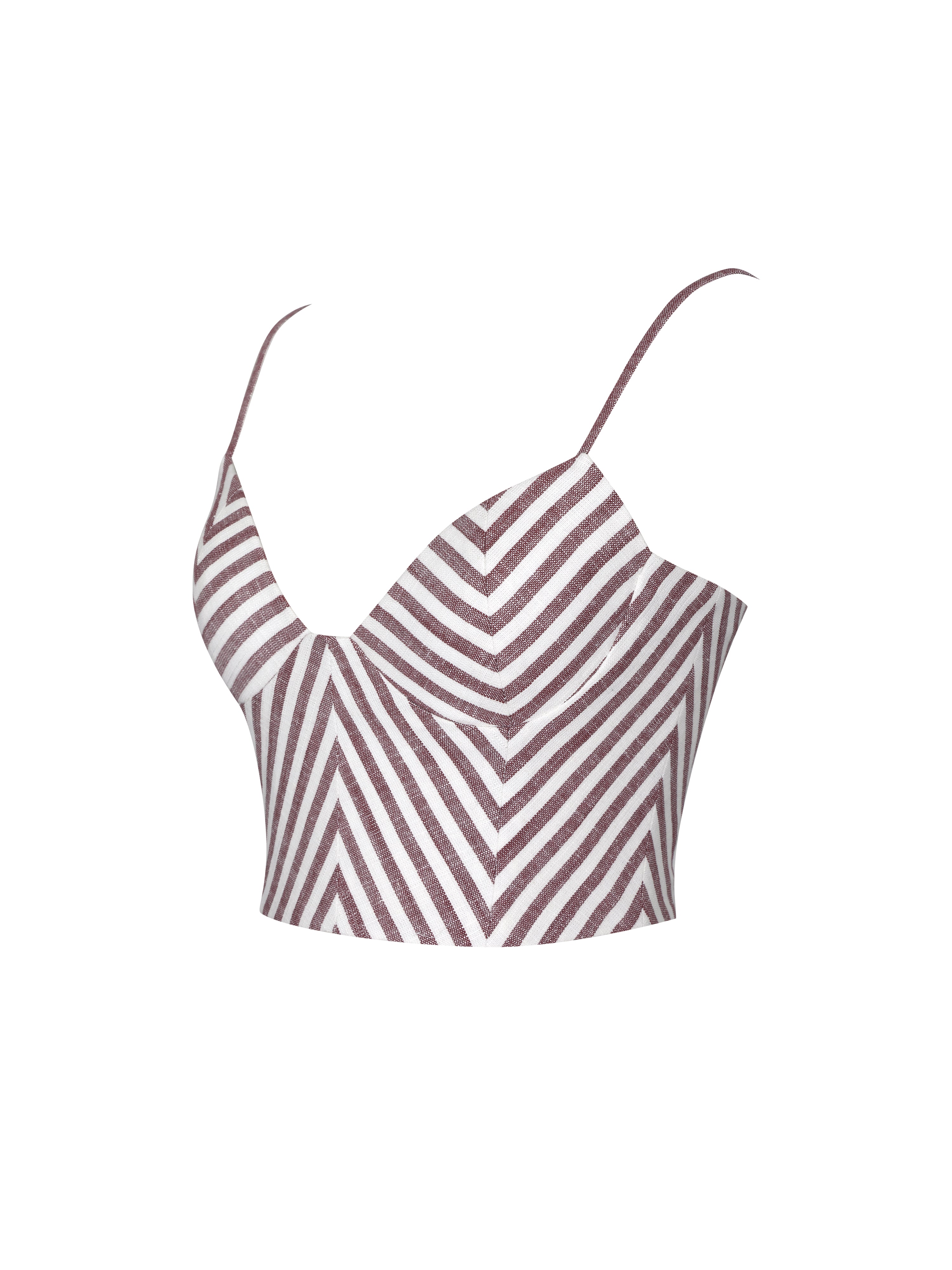 Xola Red & White Chevron Striped Linen Cropped Top