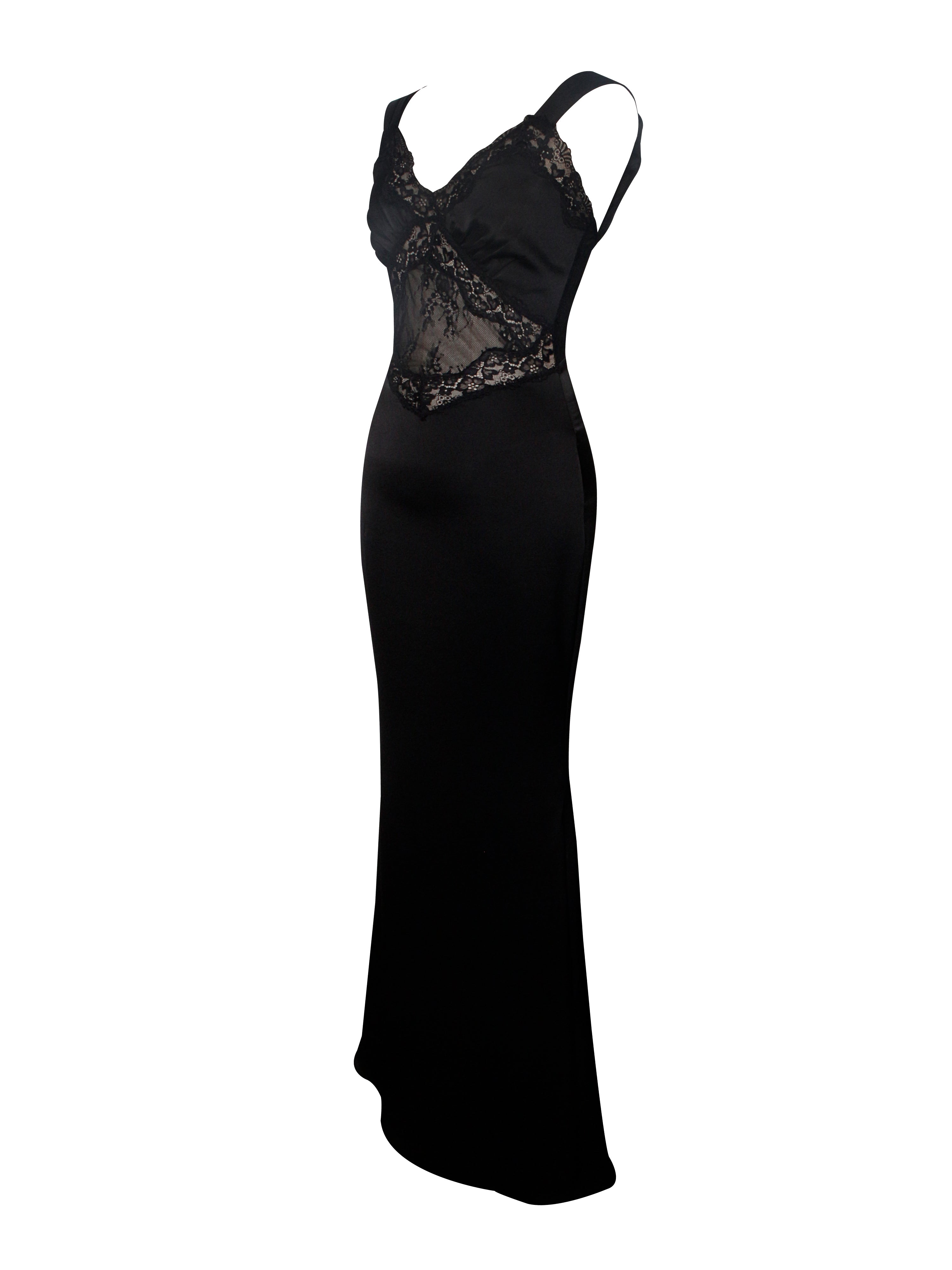 Camila Black Satin and Lace Maxi Dress