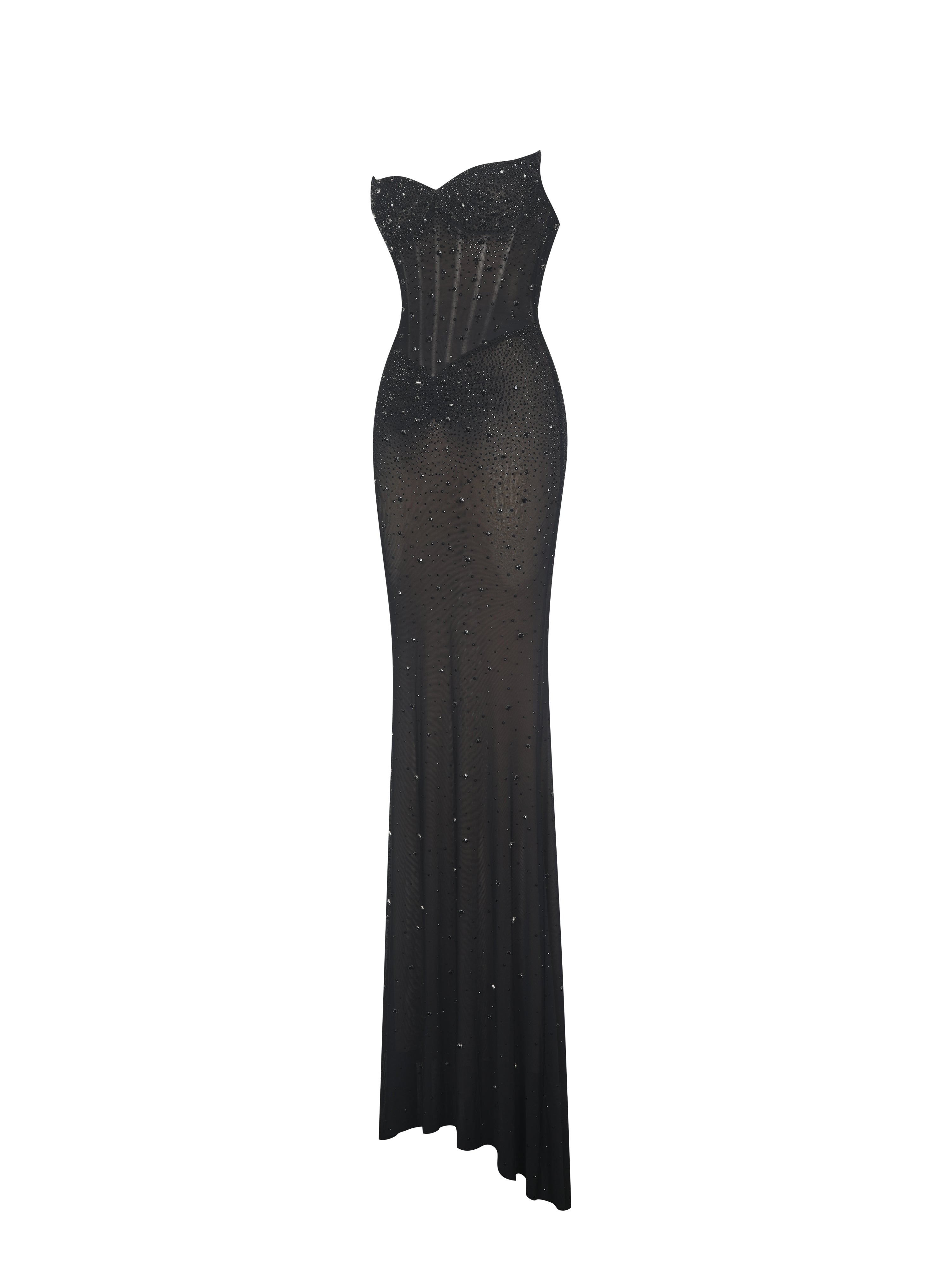 Fatima Black Crystal Sleeveless Corset Mermaid Maxi Dress
