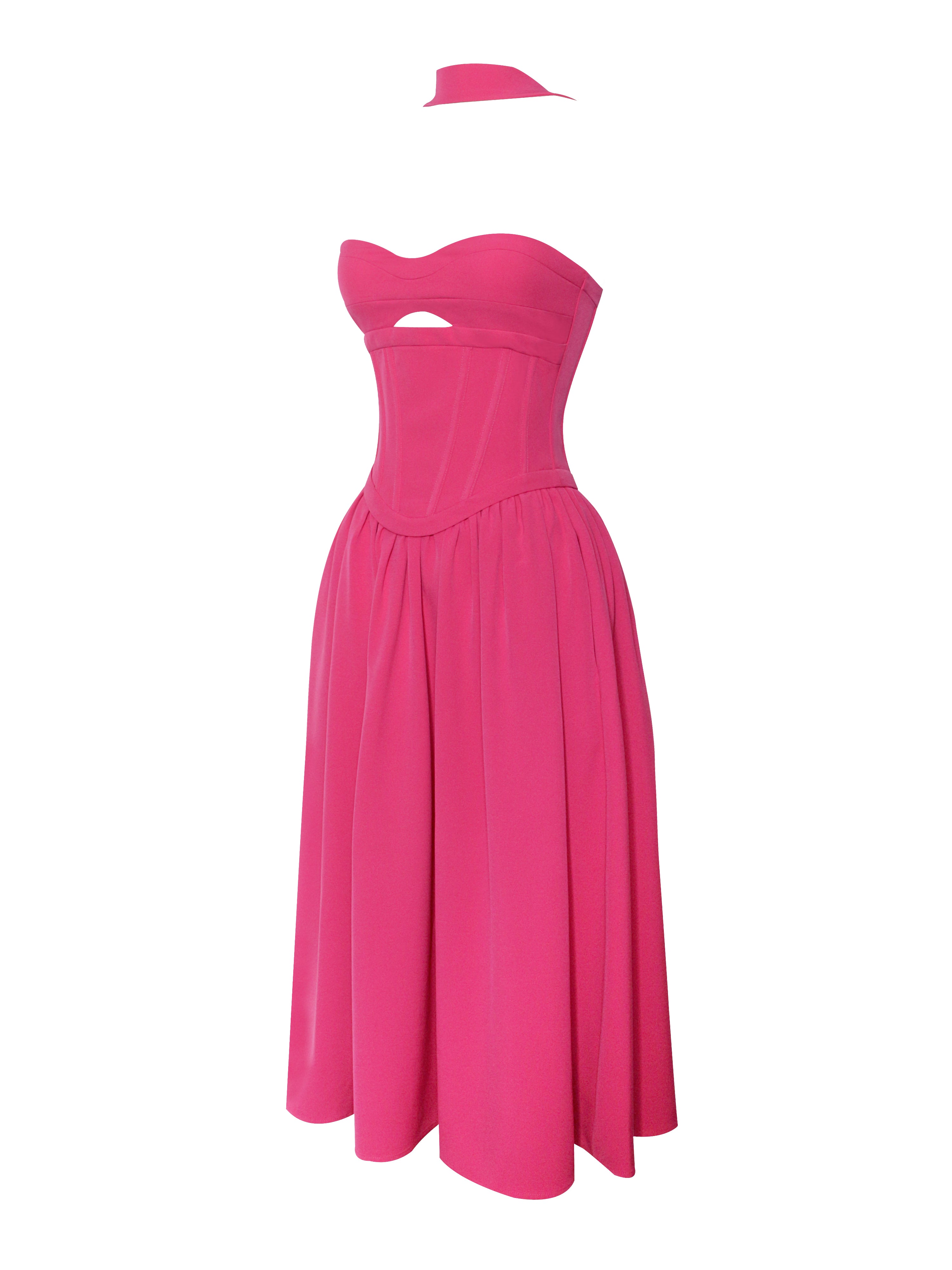 Maia Fuchsia Halter Neck Corset Midi Sundress