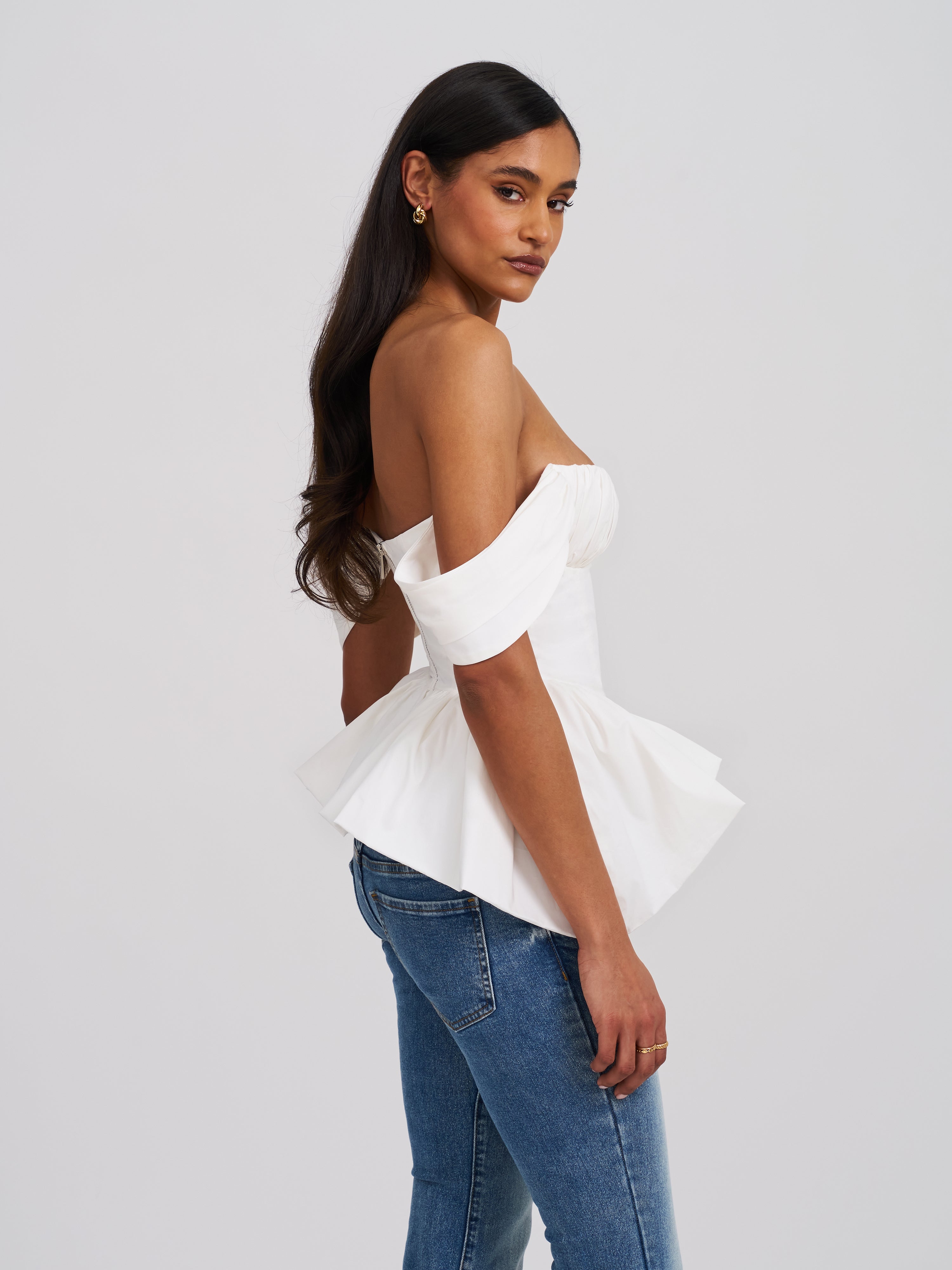 white off the shoulder peplum top