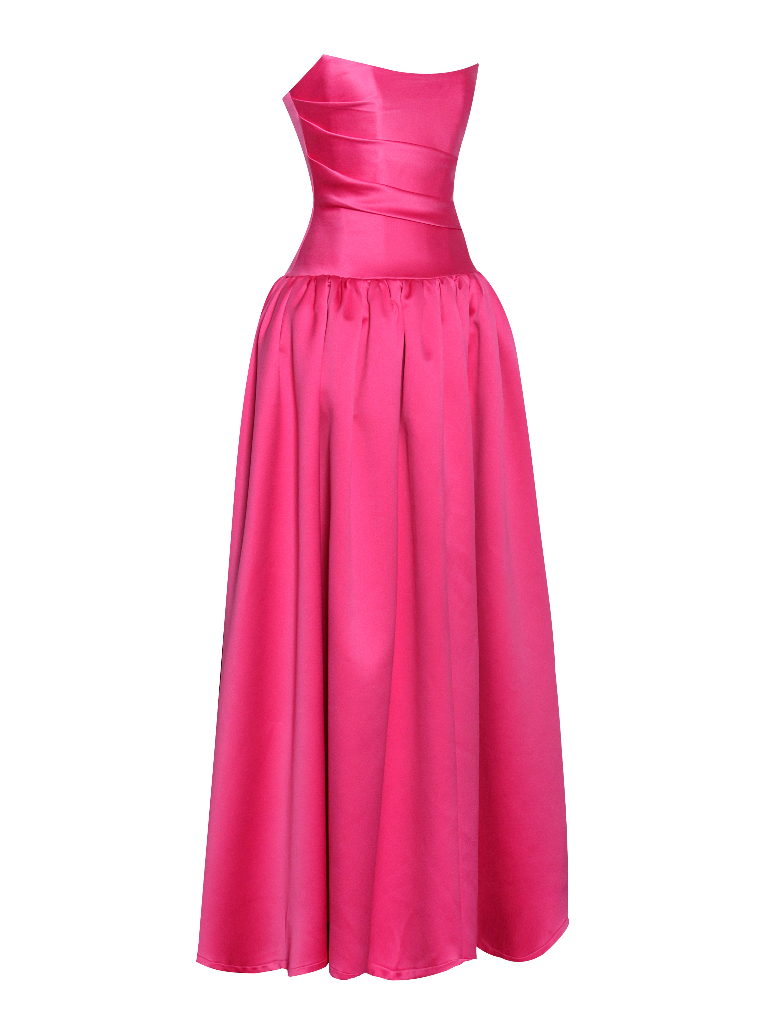 Miss Circle Women's Walterina Fuchsia Satin Strapless Drop Waist Corset Gown - Dark Pink Miss Circle Women's Walterina Fuchsia Satin Strapless Drop Waist Corset Gown - Dark Pink