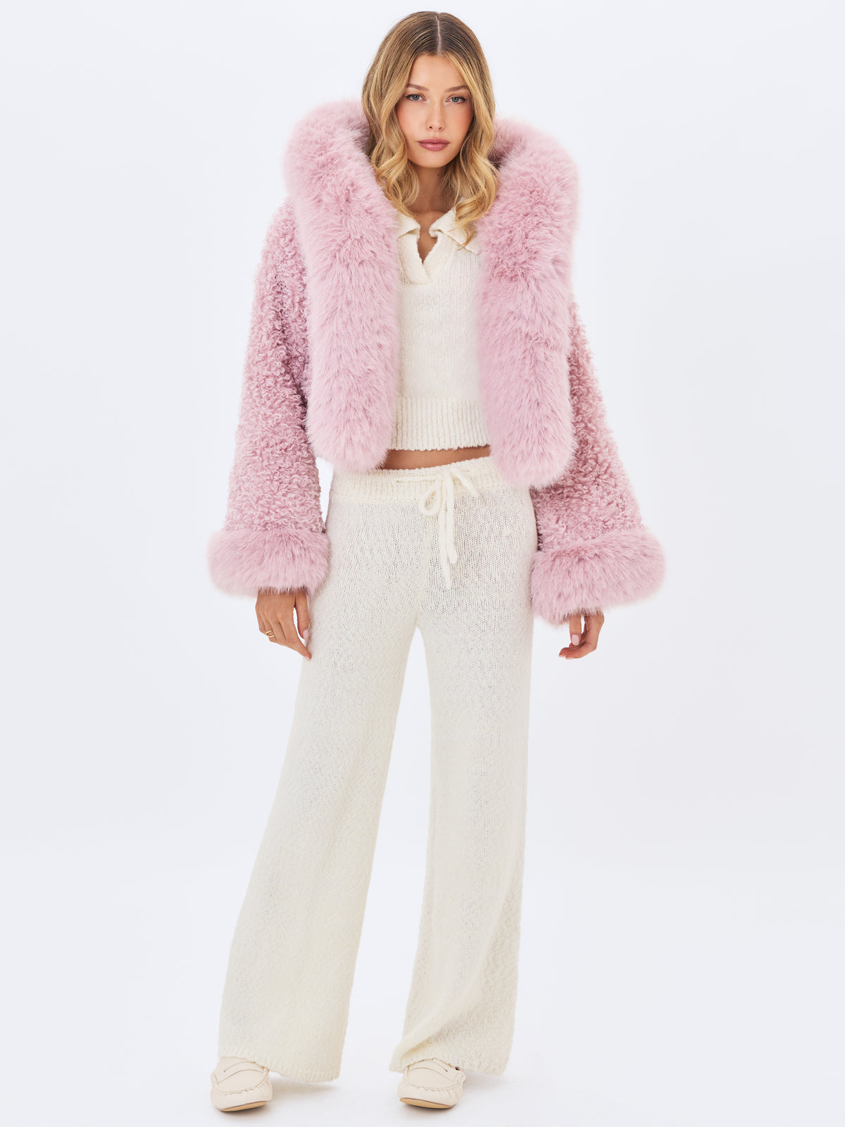Kali Rose Cropped Vegan Shearling Fur Jacket