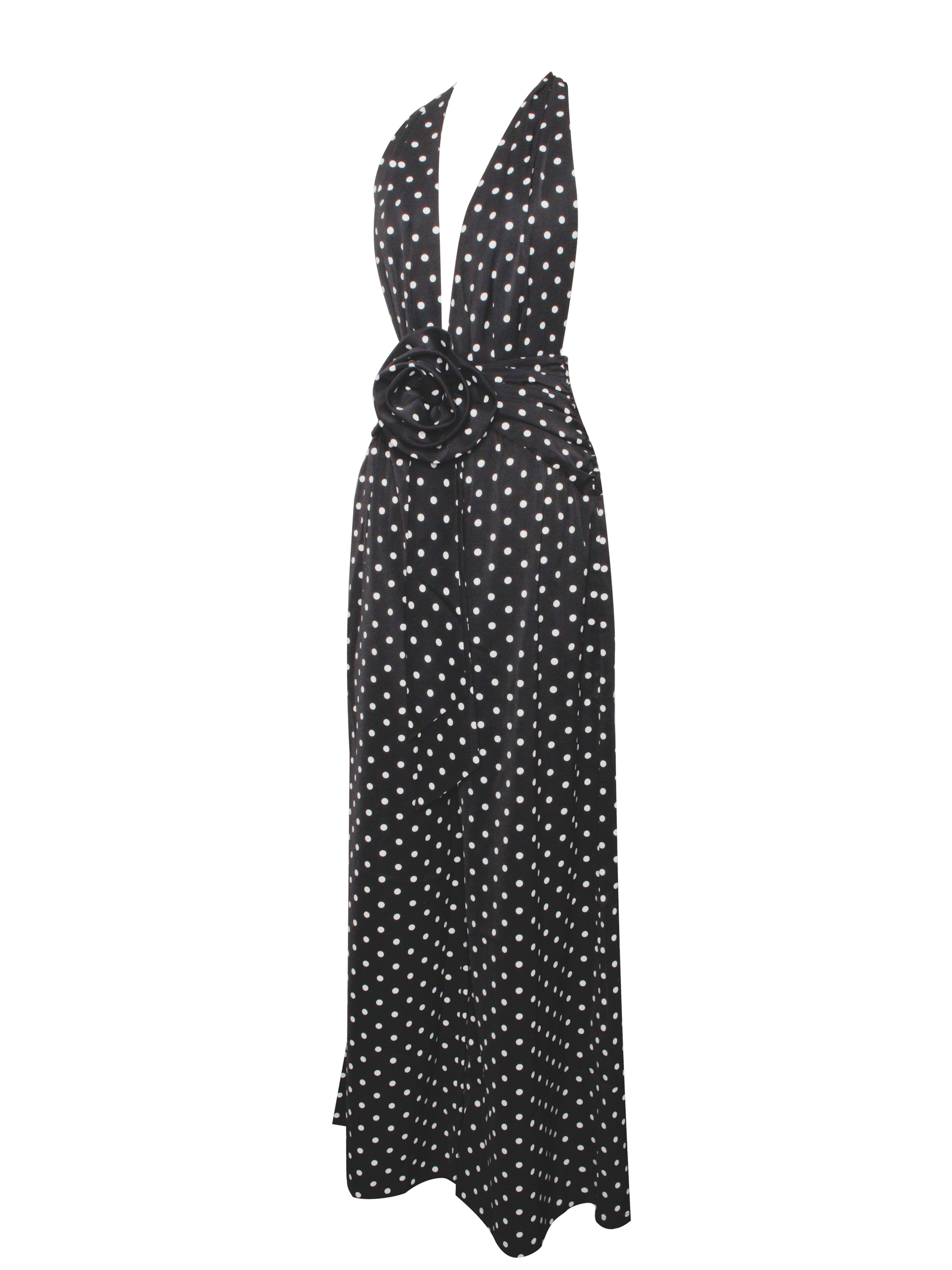 Oriana Black Polka Dots Halter Jumpsuit